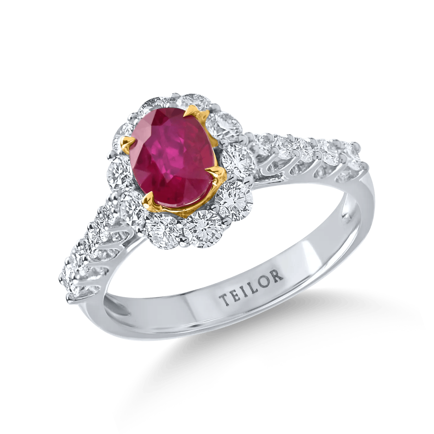 Inel geometric cu rubin oval și diamante de 1.8ct – Teilor Inel geometric cu rubin oval și diamante de 1.8ct – Teilor