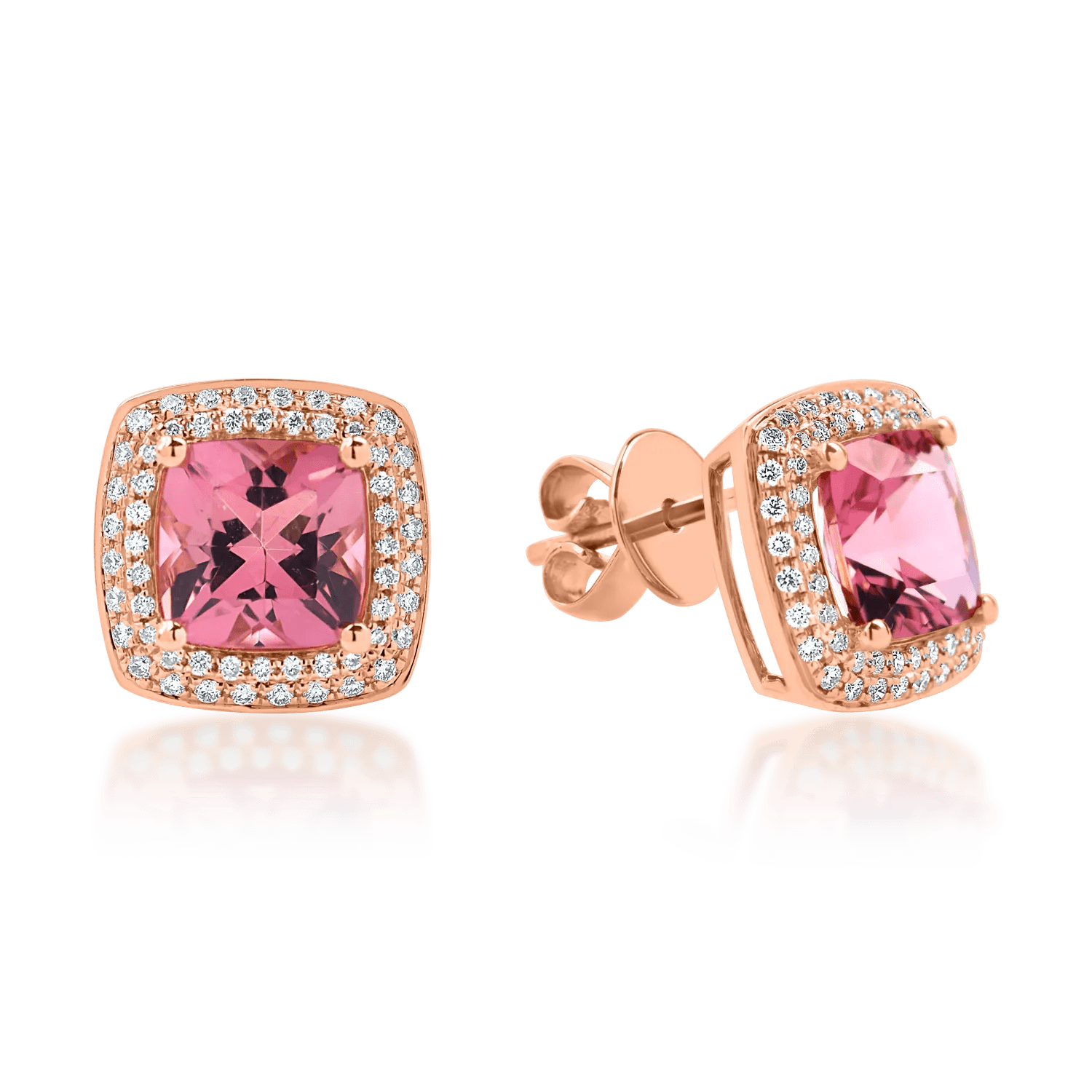 Cercei geometrici din aur roz cu turmaline roz de 3.1ct și diamante de 0.4ct Cercei geometrici din aur roz cu turmaline roz de 3.1ct și diamante de 0.4ct