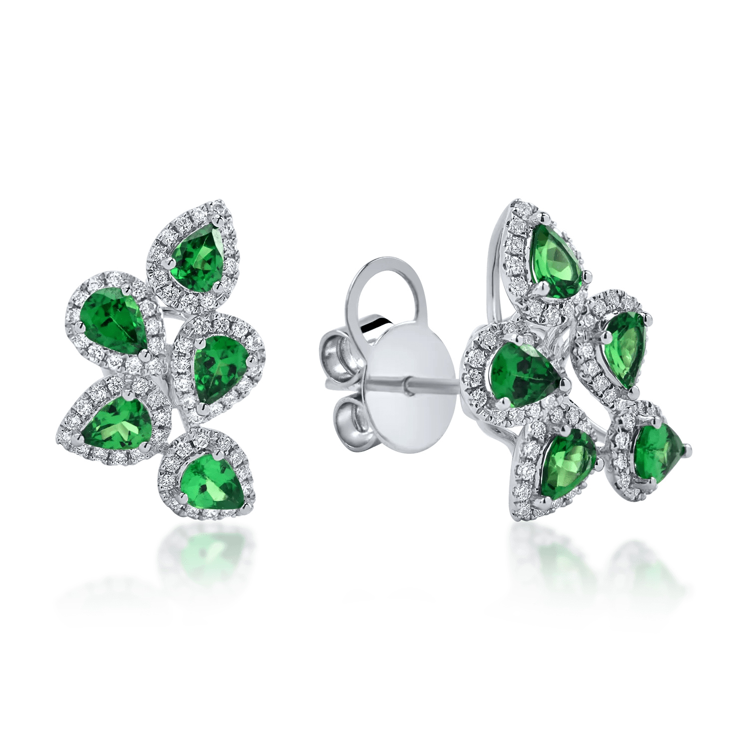 Cercei din aur alb cu tsavorite verzi de 1.4ct și diamante de 0.4ct Cercei din aur alb cu tsavorite verzi de 1.4ct și diamante de 0.4ct