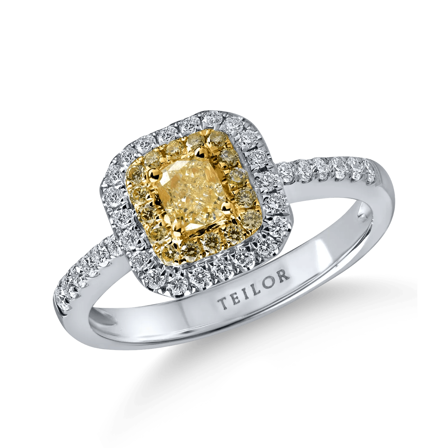 Inel din aur alb-galben cu diamante galbene și incolore de 0.7ct Inel din aur alb-galben cu diamante galbene și incolore de 0.7ct