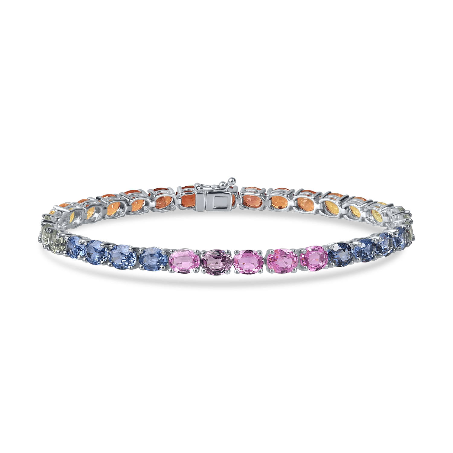 Brățară tennis din aur alb cu safire multicolore ovale de 15.16ct – Teilor Brățară tennis din aur alb cu safire multicolore ovale de 15.16ct – Teilor
