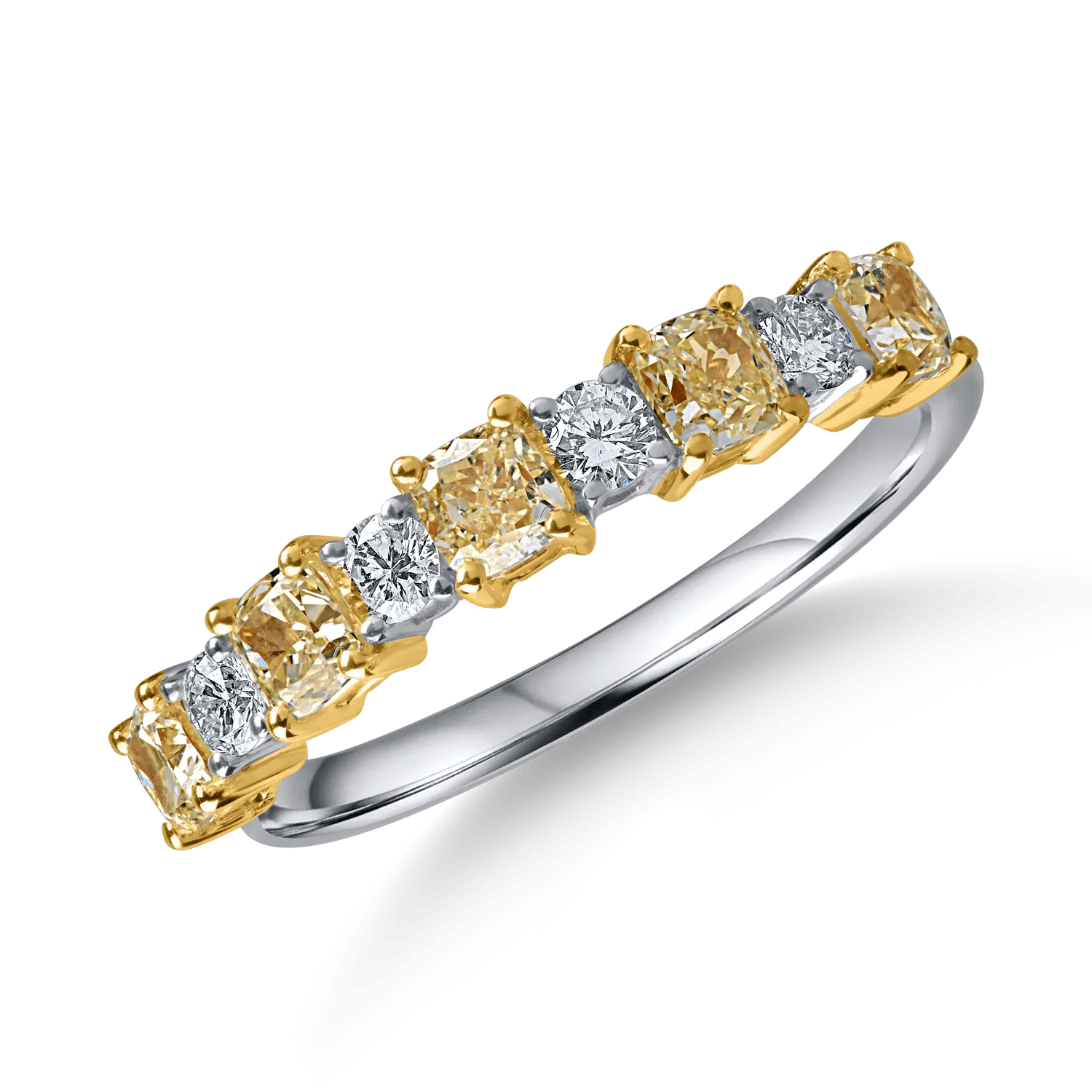 Inel semi eternity din aur alb-galben cu diamante galbene și incolore de 1.2ct Inel semi eternity din aur alb-galben cu diamante galbene și incolore de 1.2ct