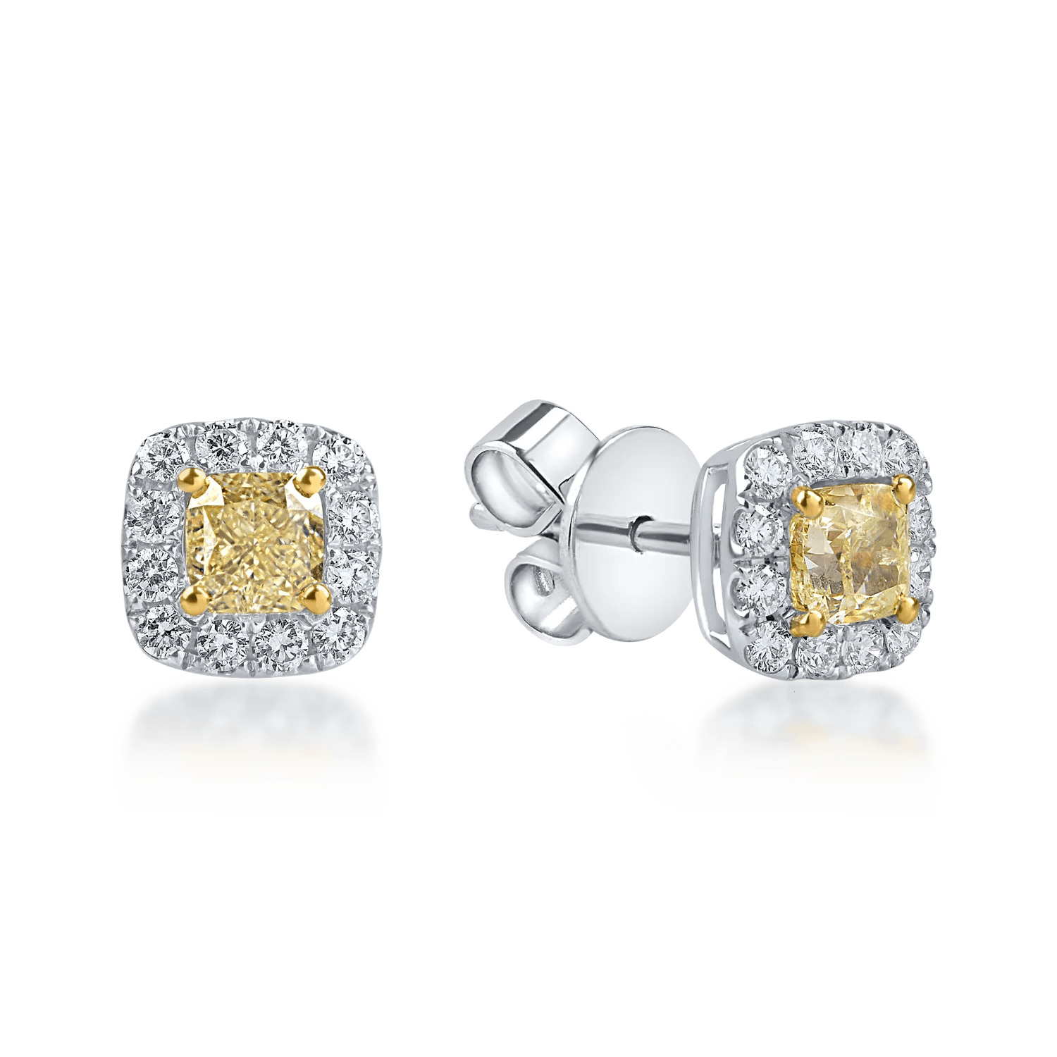 Cercei geometrici din aur alb-galben cu diamante galbene și incolore de 1.39ct Cercei geometrici din aur alb-galben cu diamante galbene și incolore de 1.39ct