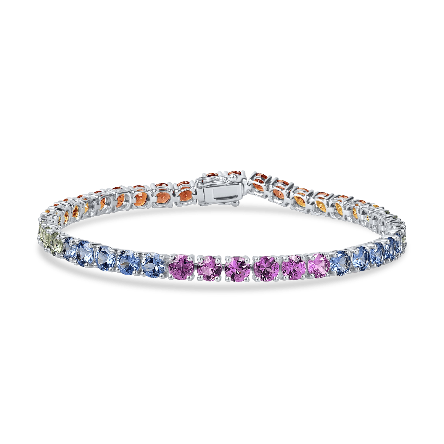 Brățară tennis din aur alb cu safire multicolore de 12.3ct – Teilor Brățară tennis din aur alb cu safire multicolore de 12.3ct – Teilor