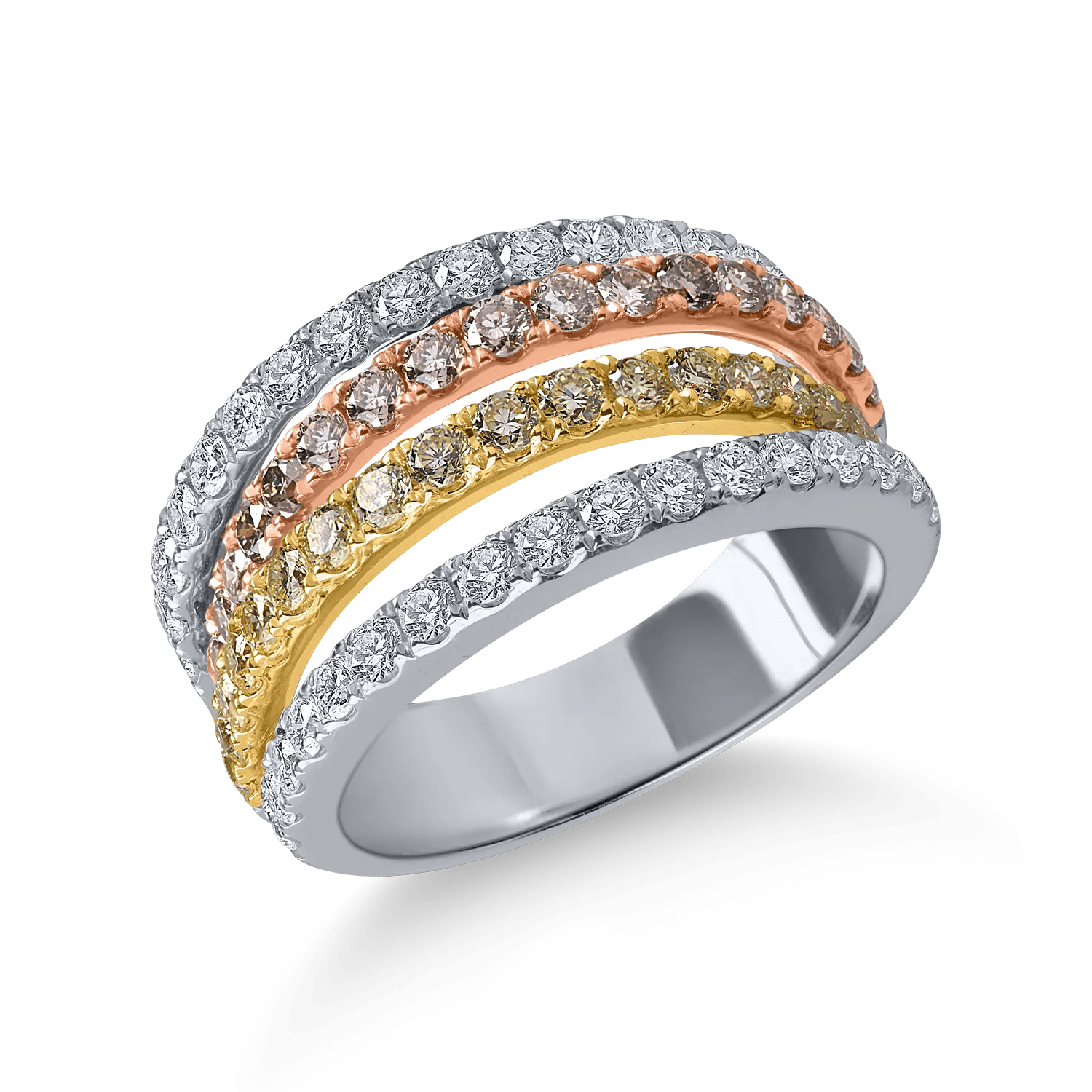 Inel din aur alb, roz și galben cu diamante de 1.7ct Inel din aur alb, roz și galben cu diamante de 1.7ct