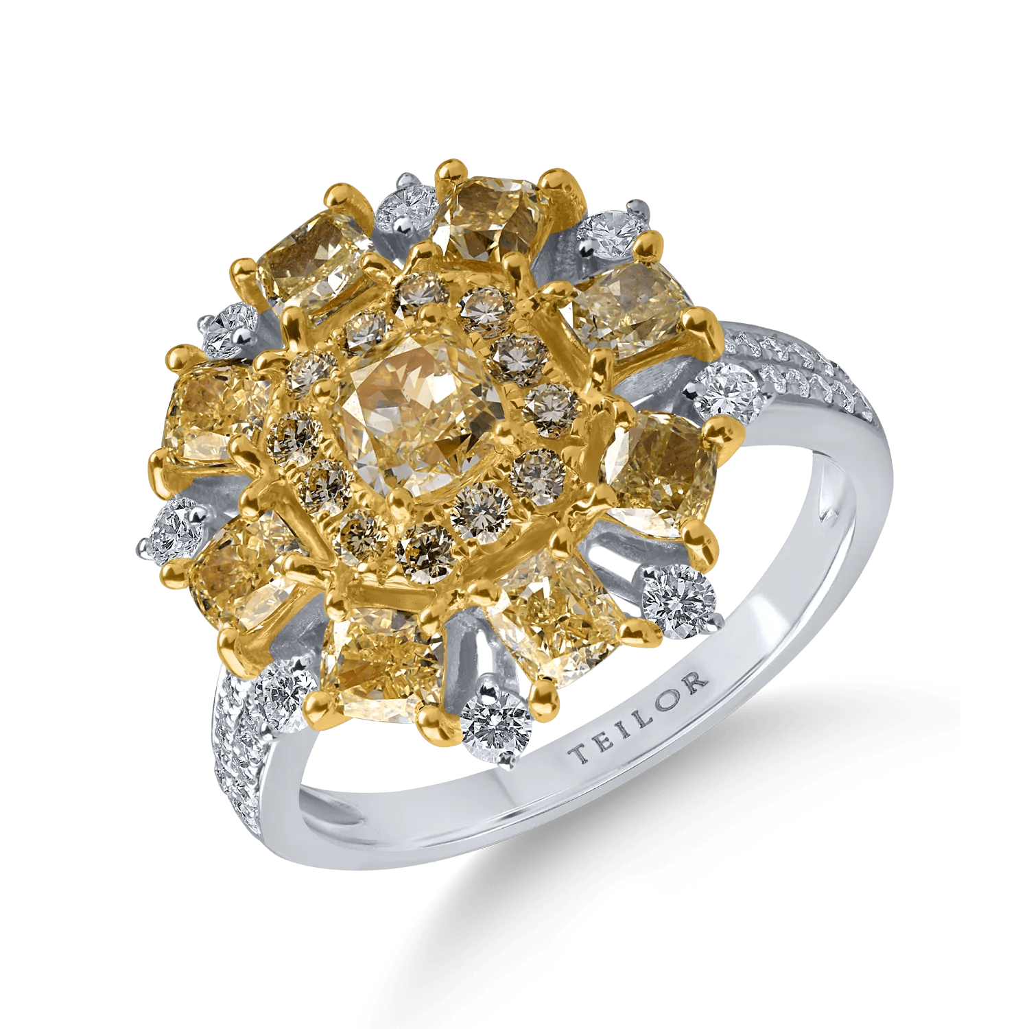 Inel din aur alb-galben cu diamante galbene și incolore de 2.8ct Inel din aur alb-galben cu diamante galbene și incolore de 2.8ct