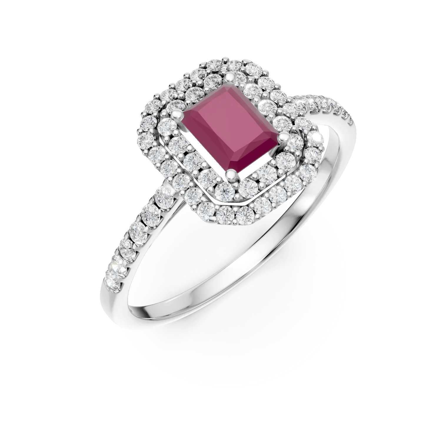 Inel din aur alb cu rubin rectangular de 0.7ct și diamante de 0.4ct – Teilor Inel din aur alb cu rubin rectangular de 0.7ct și diamante de 0.4ct – Teilor