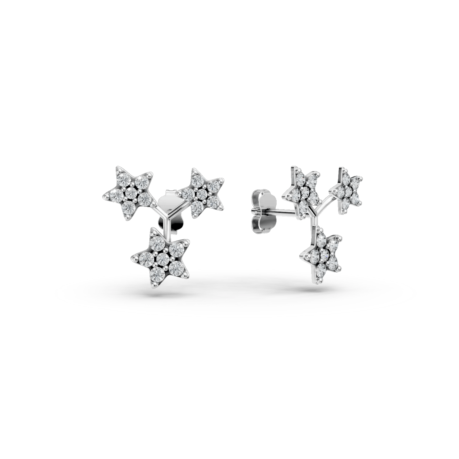 Cercei din aur alb cu stele și zirconii Cercei din aur alb cu stele și zirconii