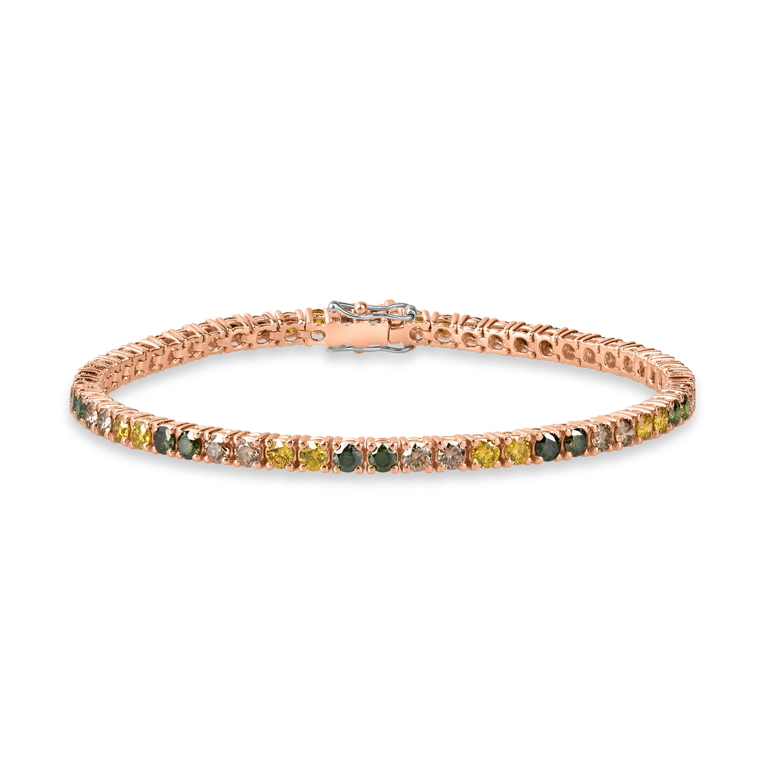 Brățară tennis din aur roz cu diamante multicolore de 4.2ct Brățară tennis din aur roz cu diamante multicolore de 4.2ct