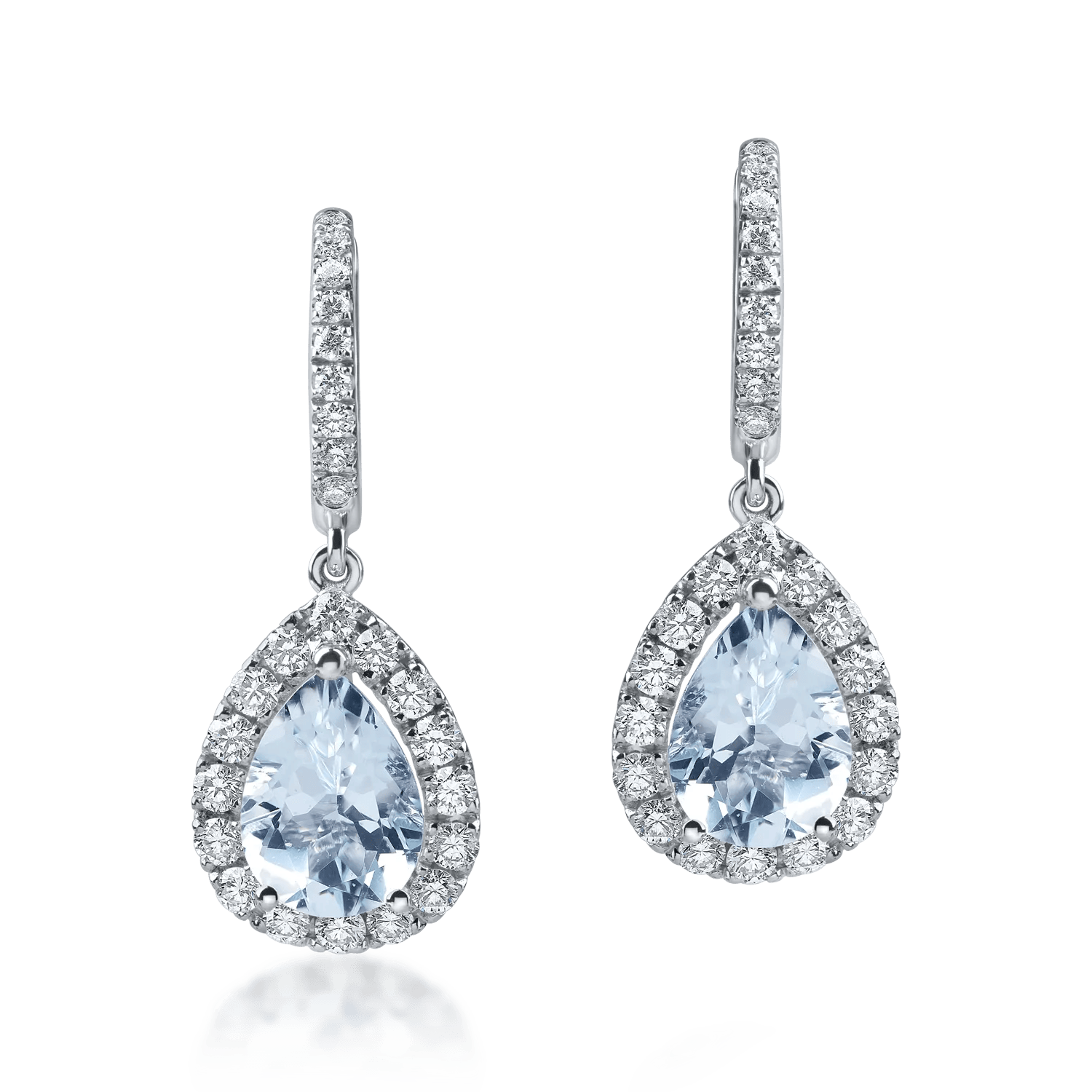 Cercei lacrimă din aur alb cu acvamarine și diamante Cercei lacrimă din aur alb cu acvamarine și diamante