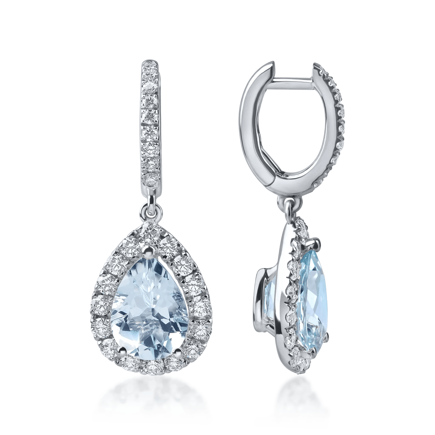 Cercei lacrimă din aur alb cu acvamarine și diamante Cercei lacrimă din aur alb cu acvamarine și diamante