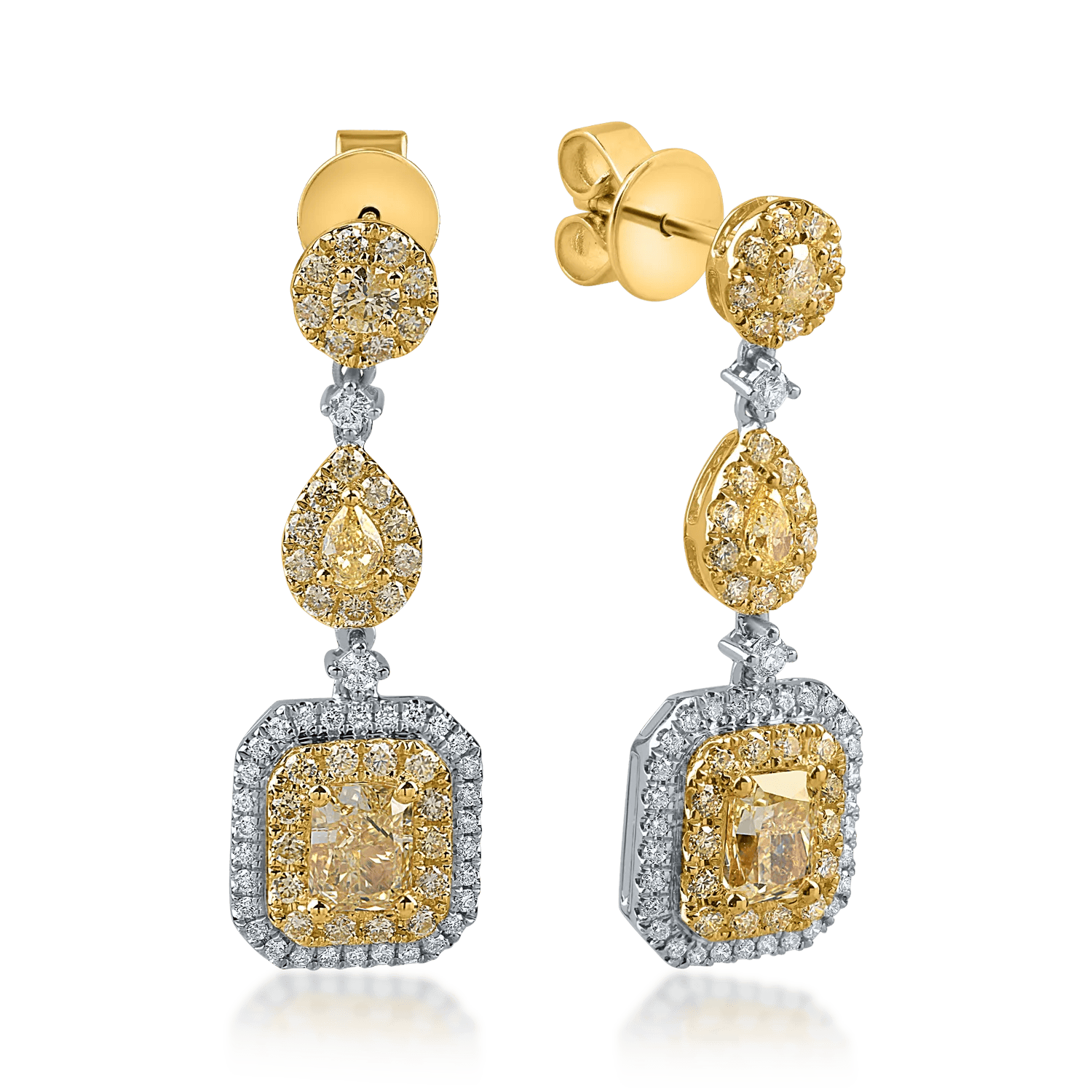 Cercei din aur alb-galben cu diamante galbene și incolore de 2.5ct – Teilor Cercei din aur alb-galben cu diamante galbene și incolore de 2.5ct – Teilor