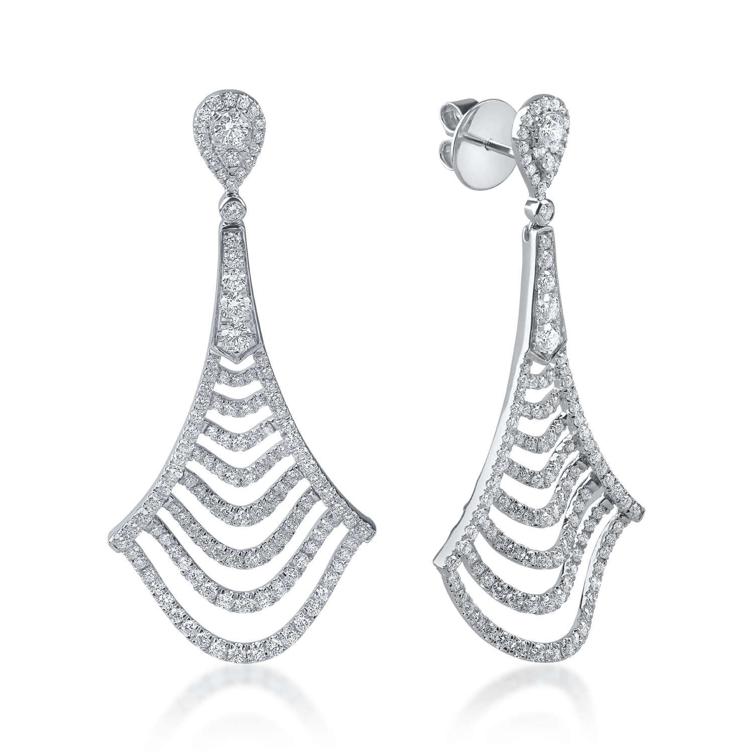 Cercei lungi din aur alb cu diamante microsetting de 2.5ct Cercei lungi din aur alb cu diamante microsetting de 2.5ct