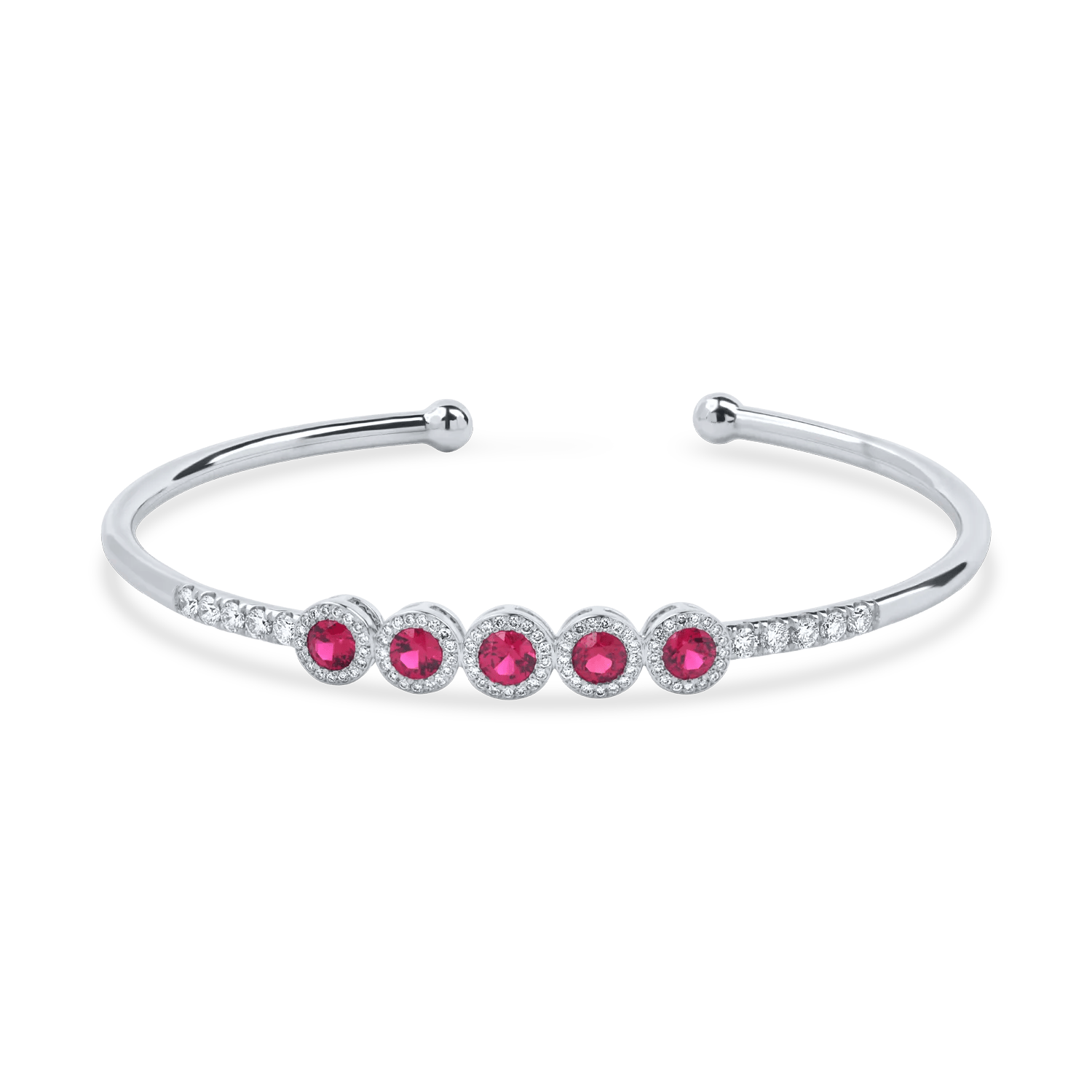 Brătară fixă deschisă din aur alb cu rubine și diamante de 1.8ct – Teilor Brătară fixă deschisă din aur alb cu rubine și diamante de 1.8ct – Teilor