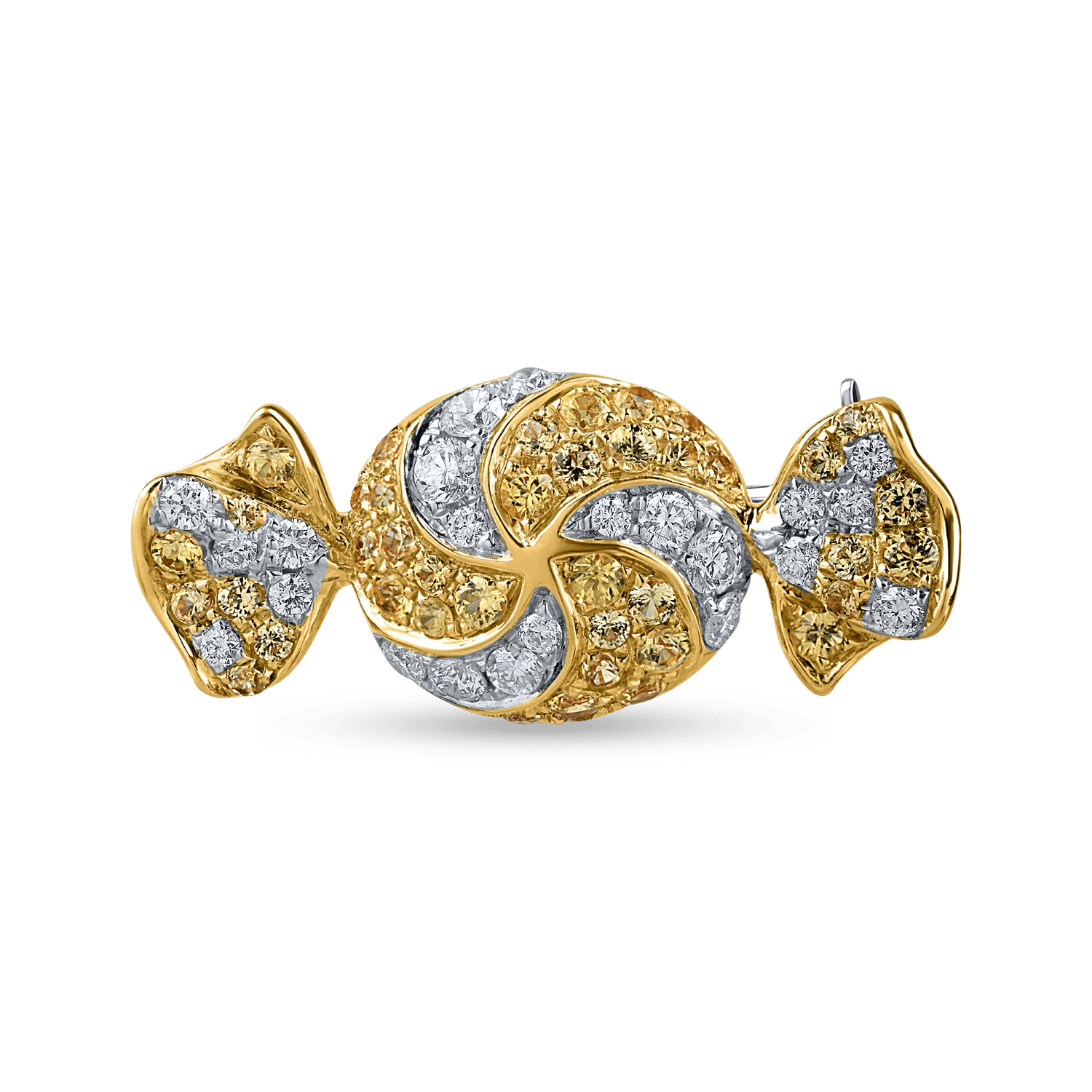 Broșă bomboană din aur alb-galben cu diamante de 0.3ct și safire galbene de 0.5ct Broșă bomboană din aur alb-galben cu diamante de 0.3ct și safire galbene de 0.5ct