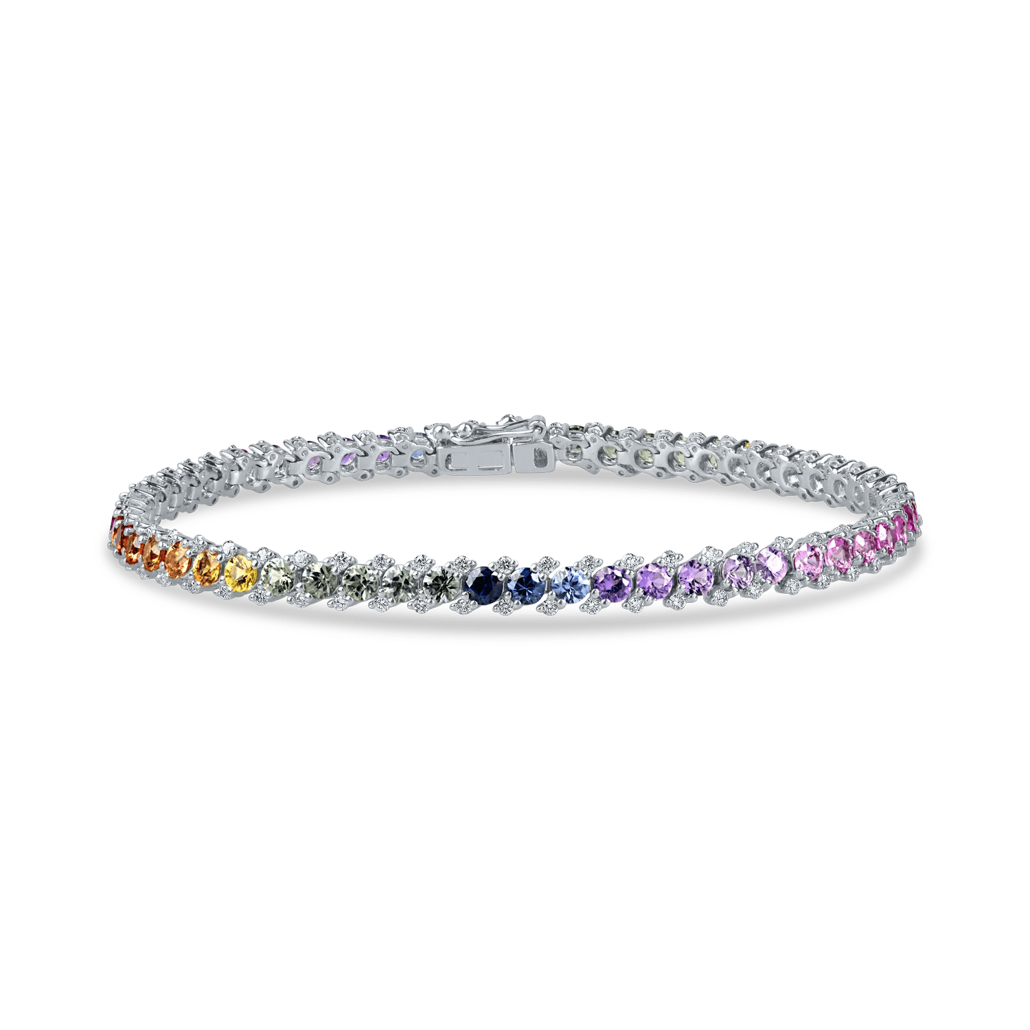 Brățară tennis din aur alb cu safire multicolore și diamante de 6.1ct Brățară tennis din aur alb cu safire multicolore și diamante de 6.1ct