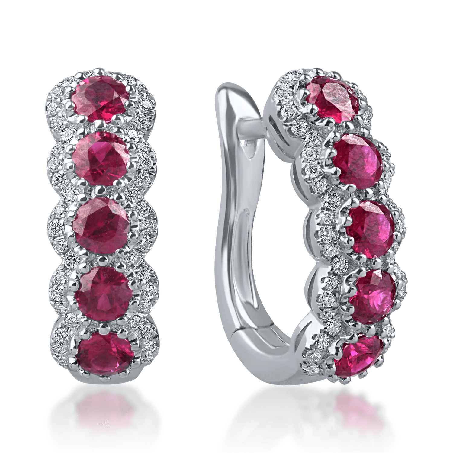 Cercei din aur alb cu tortițe, rubine și diamante de 1.5ct Cercei din aur alb cu tortițe, rubine și diamante de 1.5ct