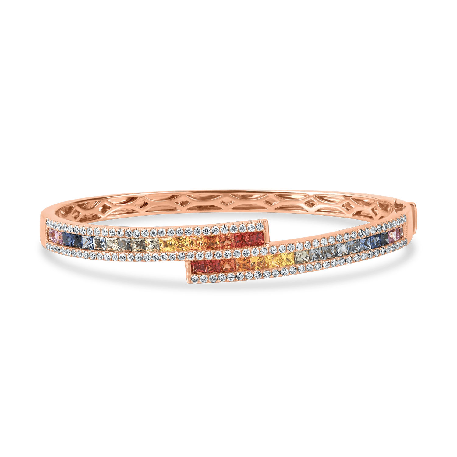 Brățară fixă din aur roz cu safire multicolore și diamante de 3.8ct – Teilor Brățară fixă din aur roz cu safire multicolore și diamante de 3.8ct – Teilor