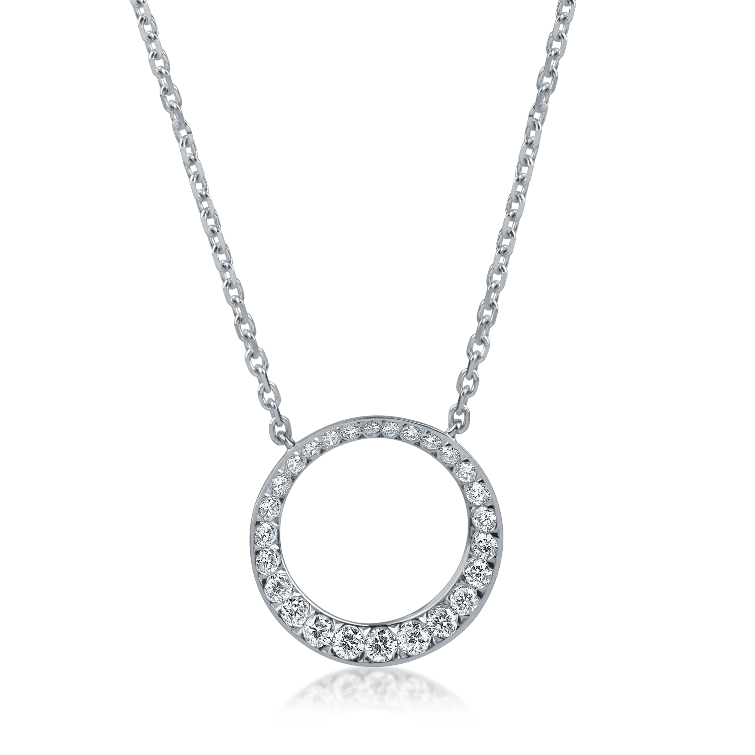 Lanț cu pandantiv rotund din aur alb și diamante de 0.33ct Lanț cu pandantiv rotund din aur alb și diamante de 0.33ct
