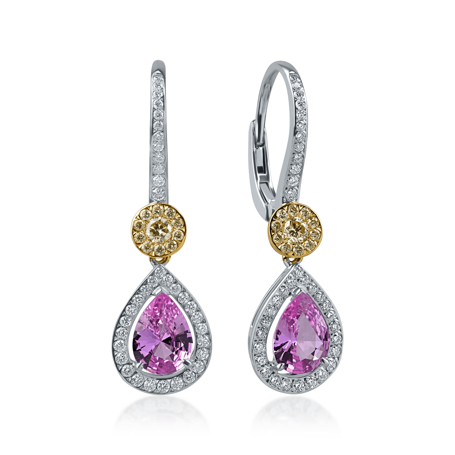 Cercei din aur alb cu safire roz și diamante de 1.8ct Cercei din aur alb cu safire roz și diamante de 1.8ct