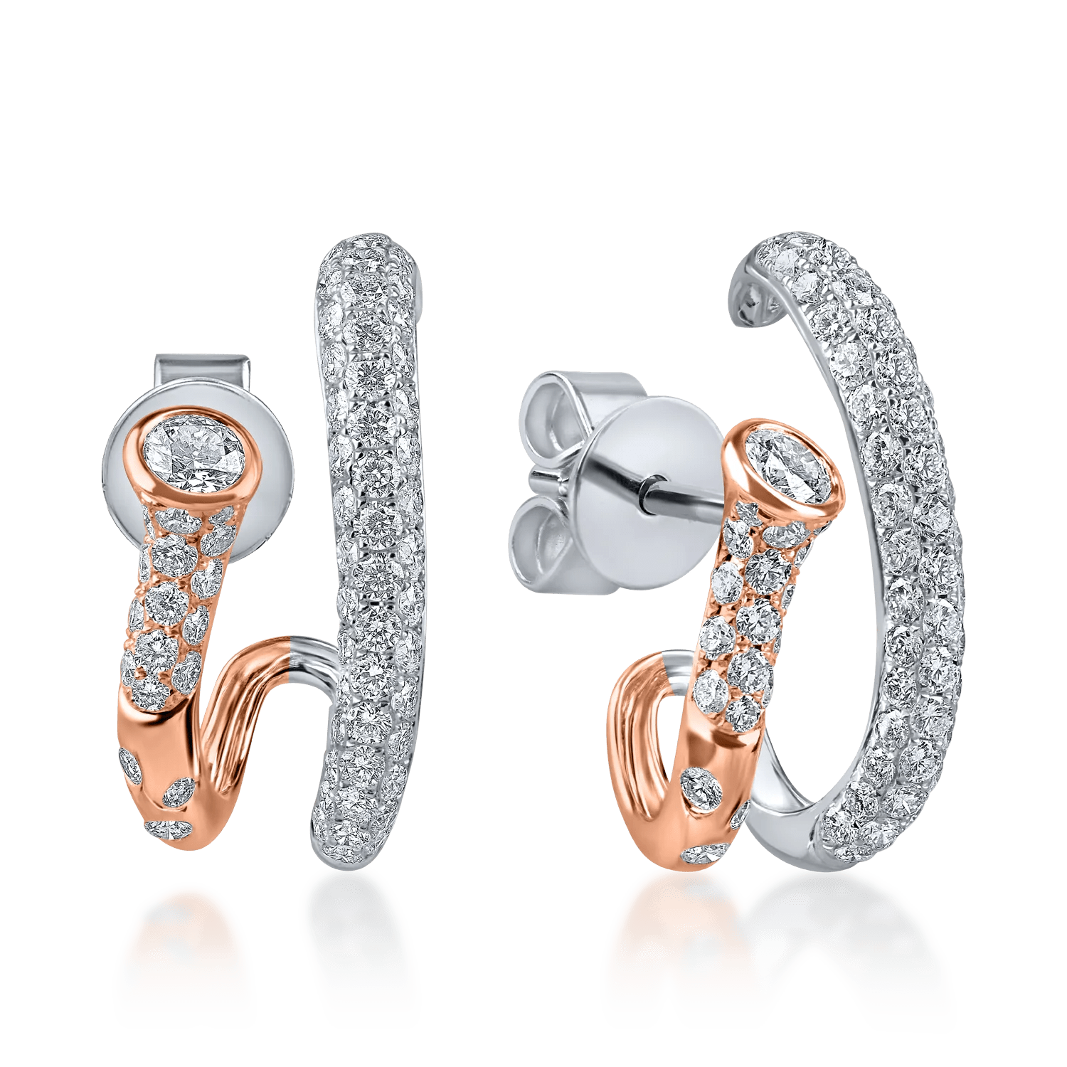 Cercei din aur alb-roz cu diamante de 2ct Cercei din aur alb-roz cu diamante de 2ct