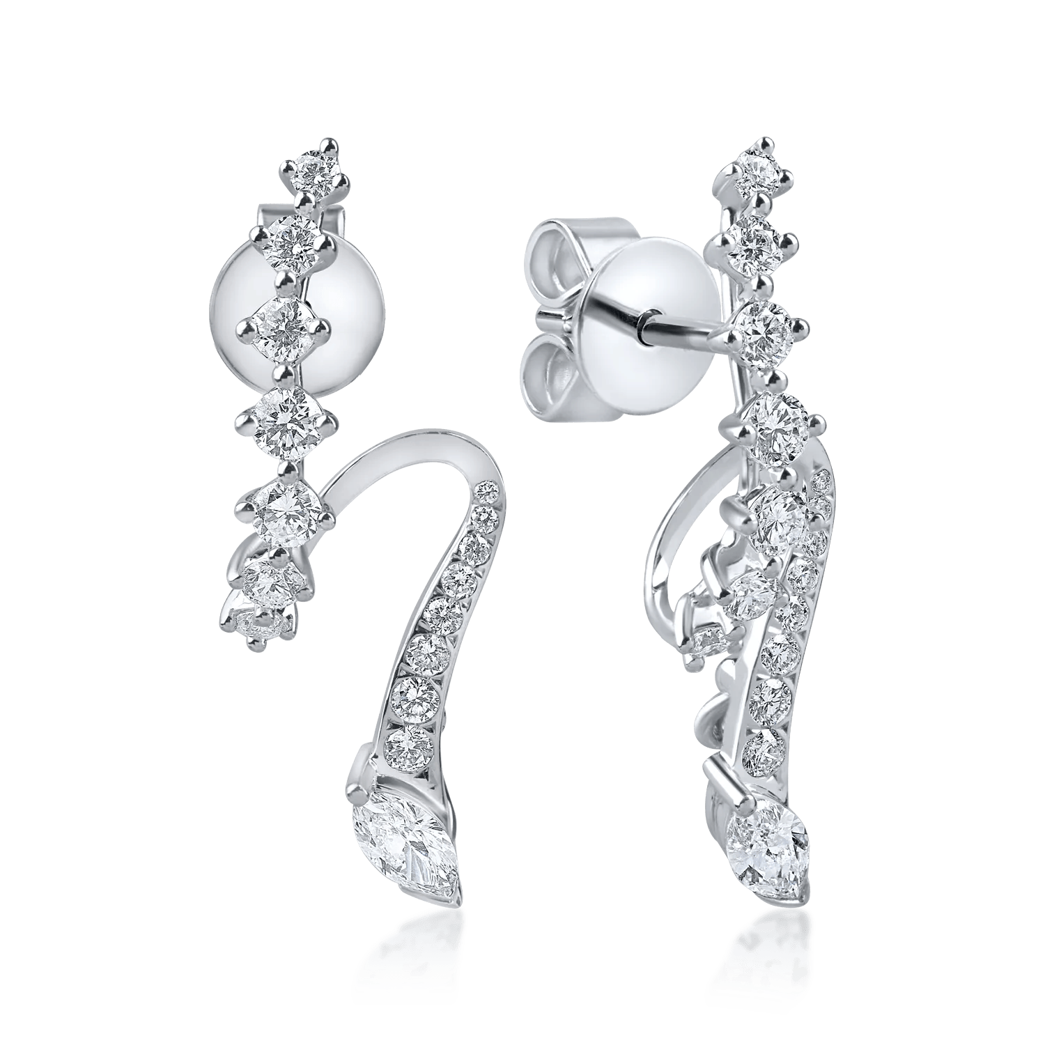 Cercei lungi din aur alb cu diamante marquise și rotunde de 1.18ct – Teilor Cercei lungi din aur alb cu diamante marquise și rotunde de 1.18ct – Teilor