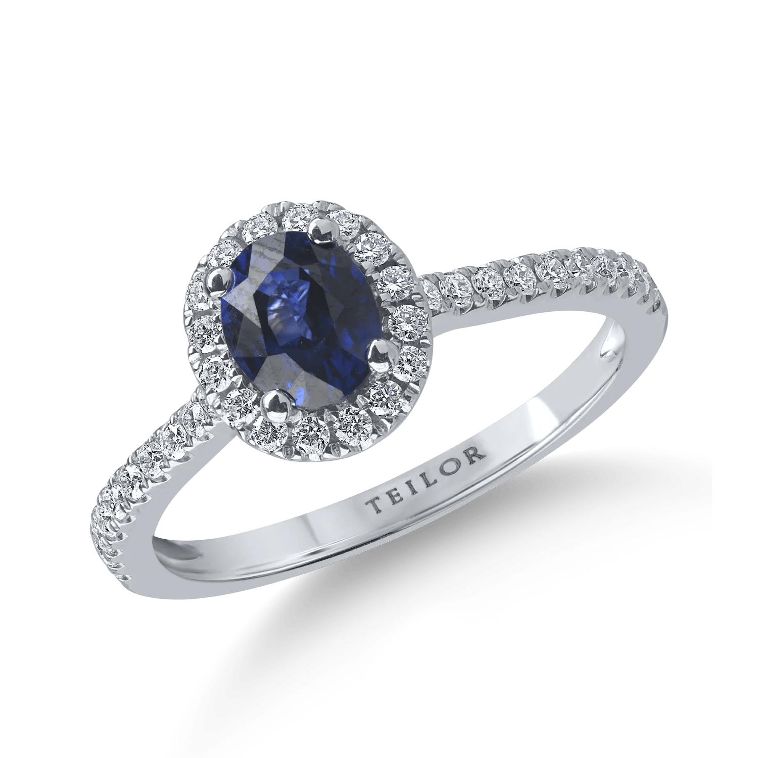 Inel din aur alb cu safir oval de 0.8ct și diamante de 0.2ct Inel din aur alb cu safir oval de 0.8ct și diamante de 0.2ct