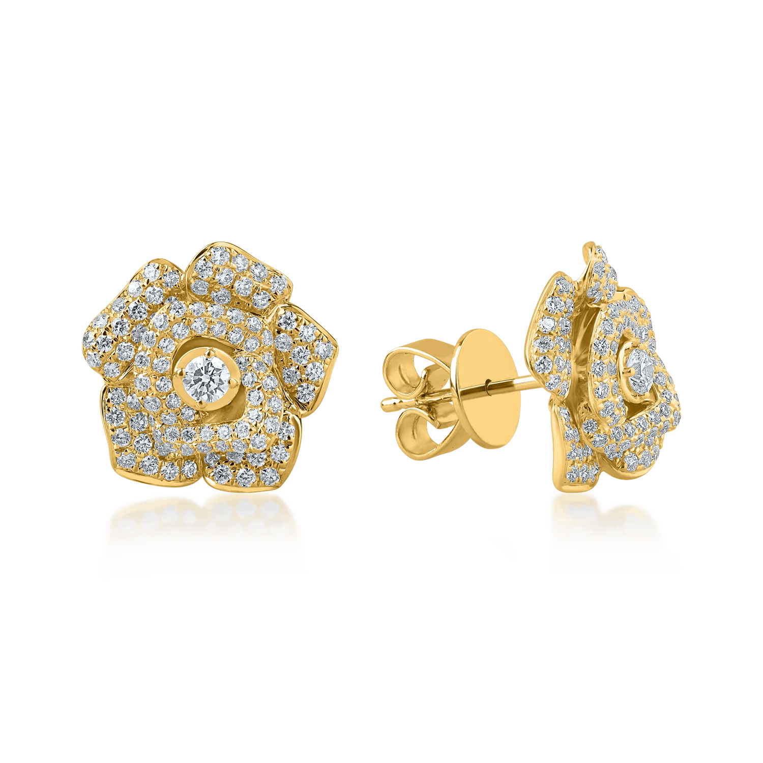 Cercei flori aur galben, diamante 0.8ct Cercei flori aur galben, diamante 0.8ct