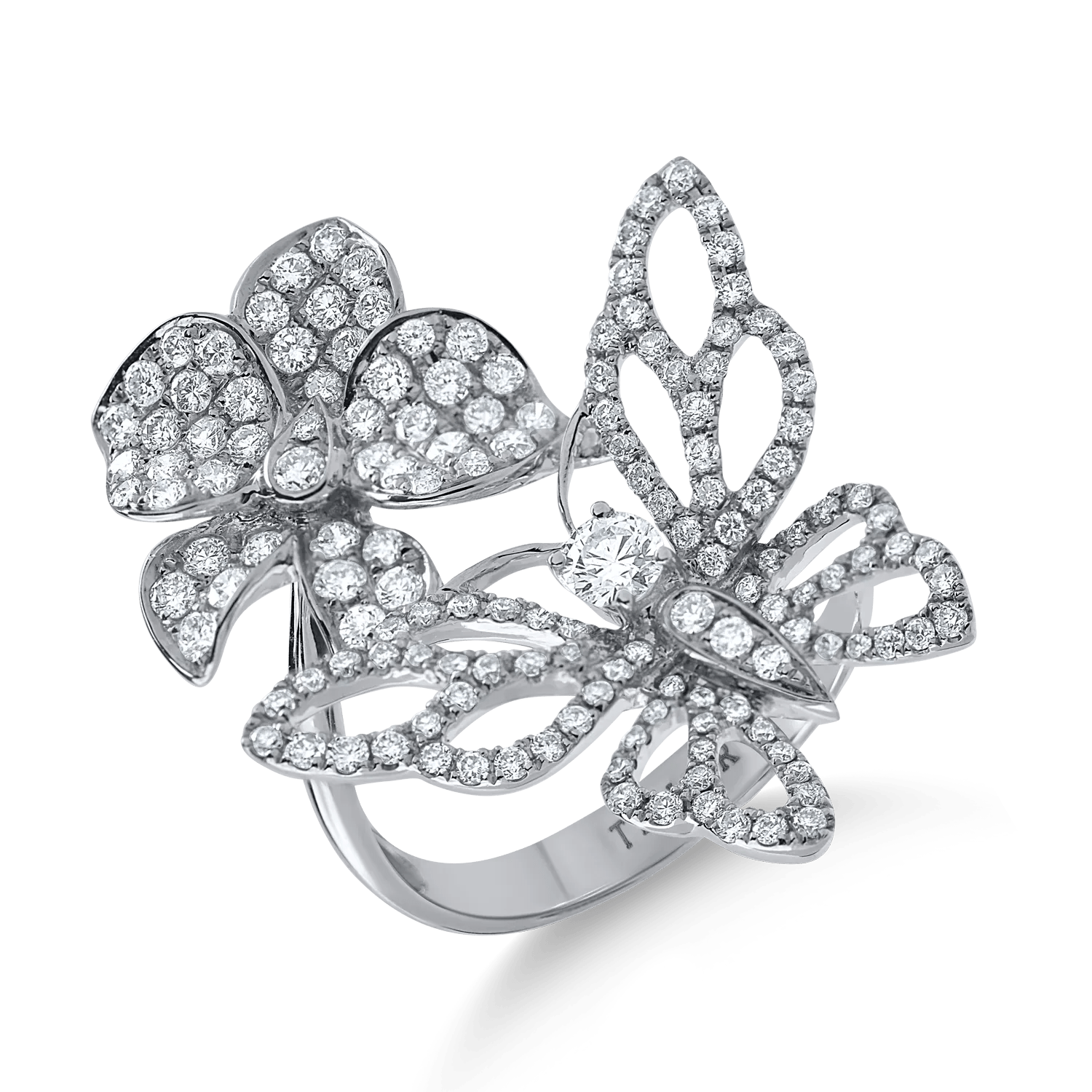 Inel aur alb cu fluture-floare și diamante de 1.4ct Inel aur alb cu fluture-floare și diamante de 1.4ct