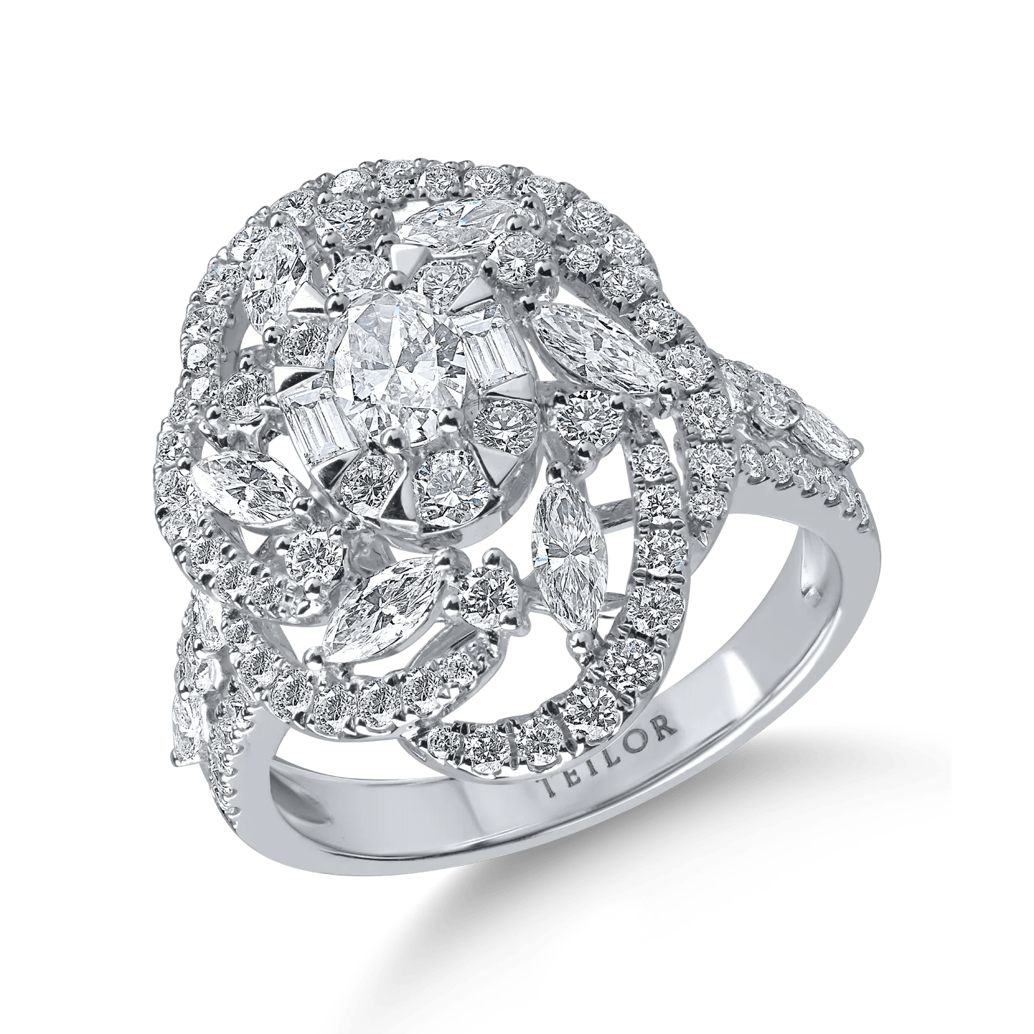 Inel floral din aur alb cu diamante de 1.8ct Inel floral din aur alb cu diamante de 1.8ct