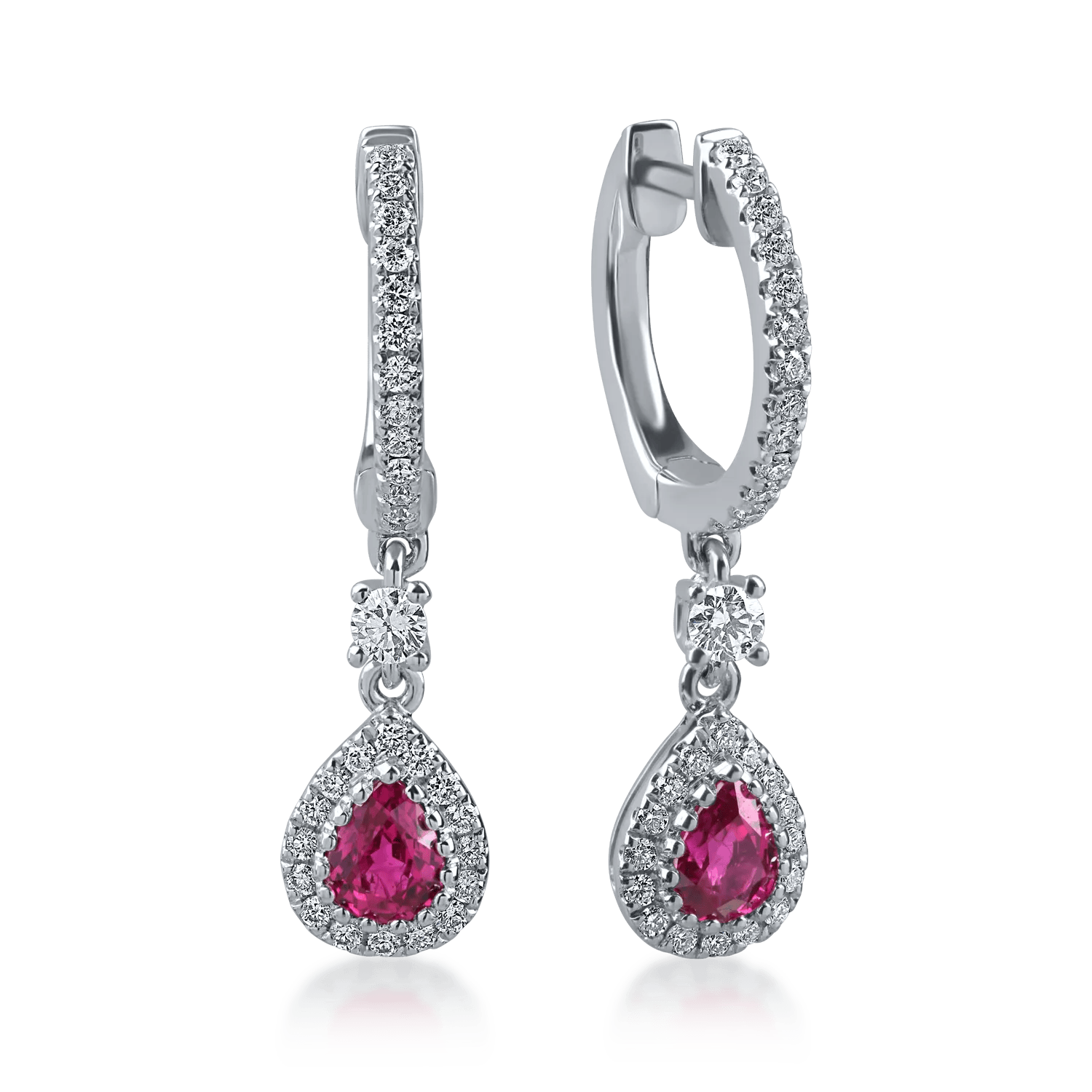 Cercei geometrici din aur alb cu rubine și diamante de 1.2ct – Teilor Cercei geometrici din aur alb cu rubine și diamante de 1.2ct – Teilor
