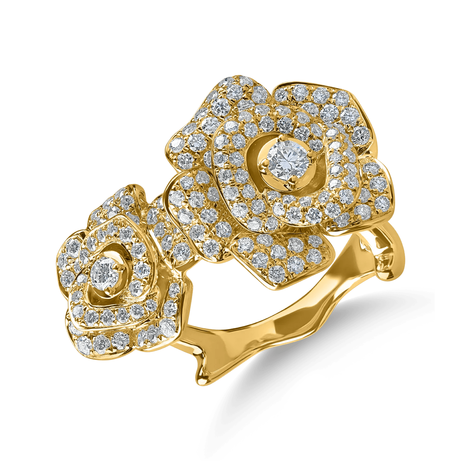 Inel din aur galben cu flori și diamante de 0.9ct Inel din aur galben cu flori și diamante de 0.9ct