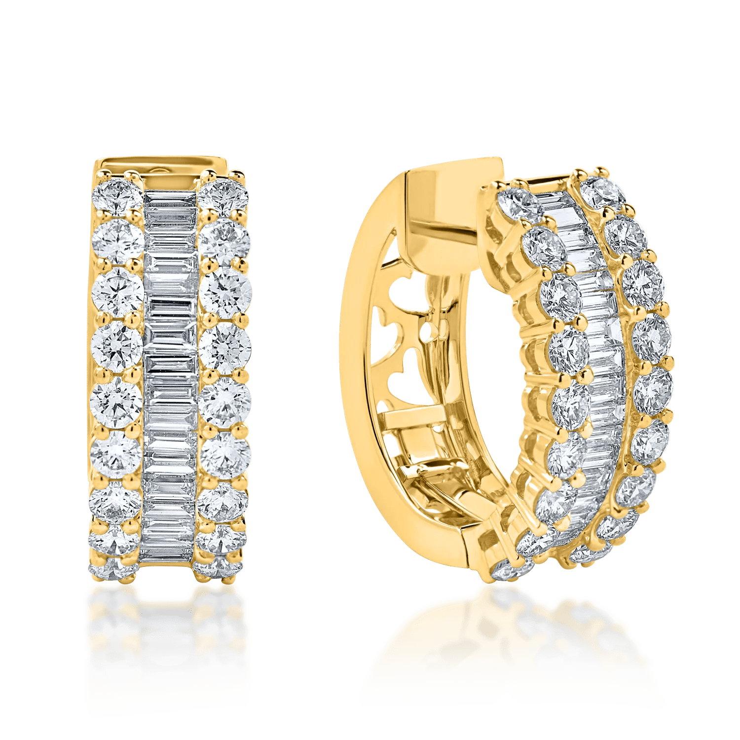 Cercei creole din aur galben cu diamante de 3ct Cercei creole din aur galben cu diamante de 3ct