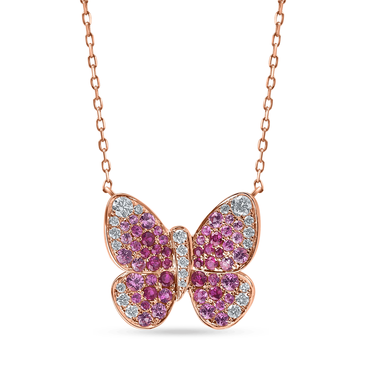 Lanț cu pandantiv fluture din aur roz cu pietre prețioase de 1.4ct – Teilor Lanț cu pandantiv fluture din aur roz cu pietre prețioase de 1.4ct – Teilor