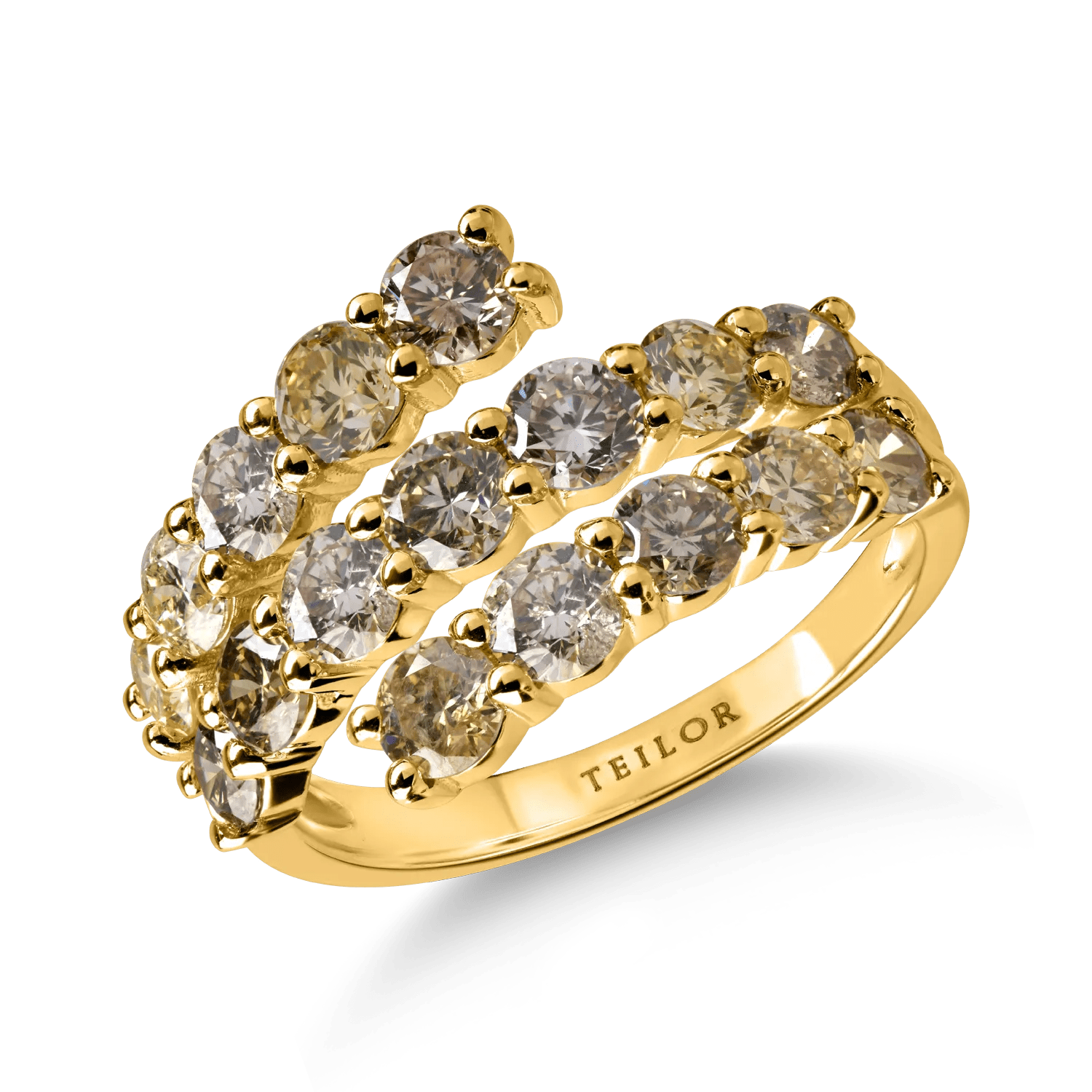 Inel aur galben cu diamante colorate 2.6ct, design deschis Inel aur galben cu diamante colorate 2.6ct, design deschis