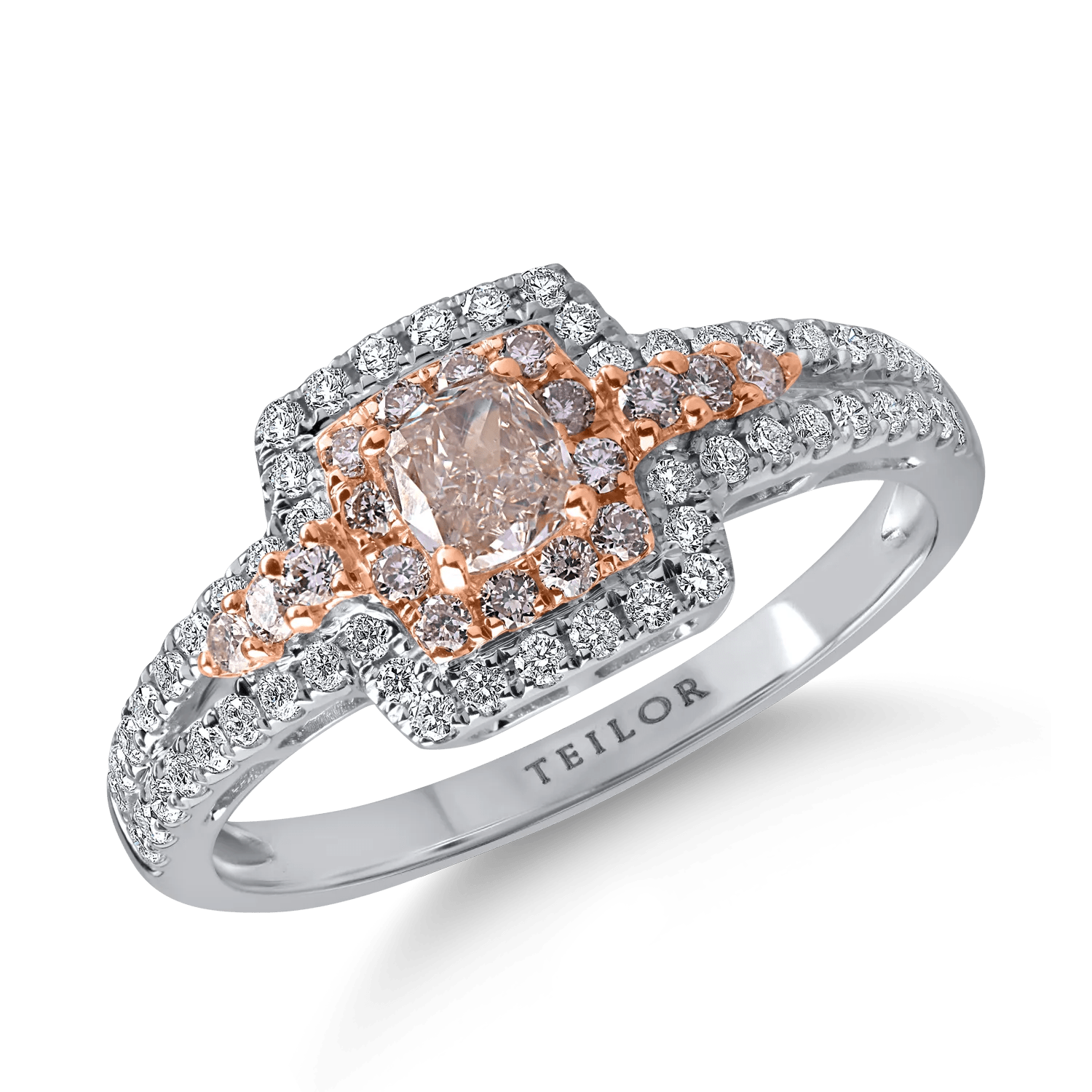 Inel din aur alb-roz cu diamante roz și incolore de 0.8ct Inel din aur alb-roz cu diamante roz și incolore de 0.8ct