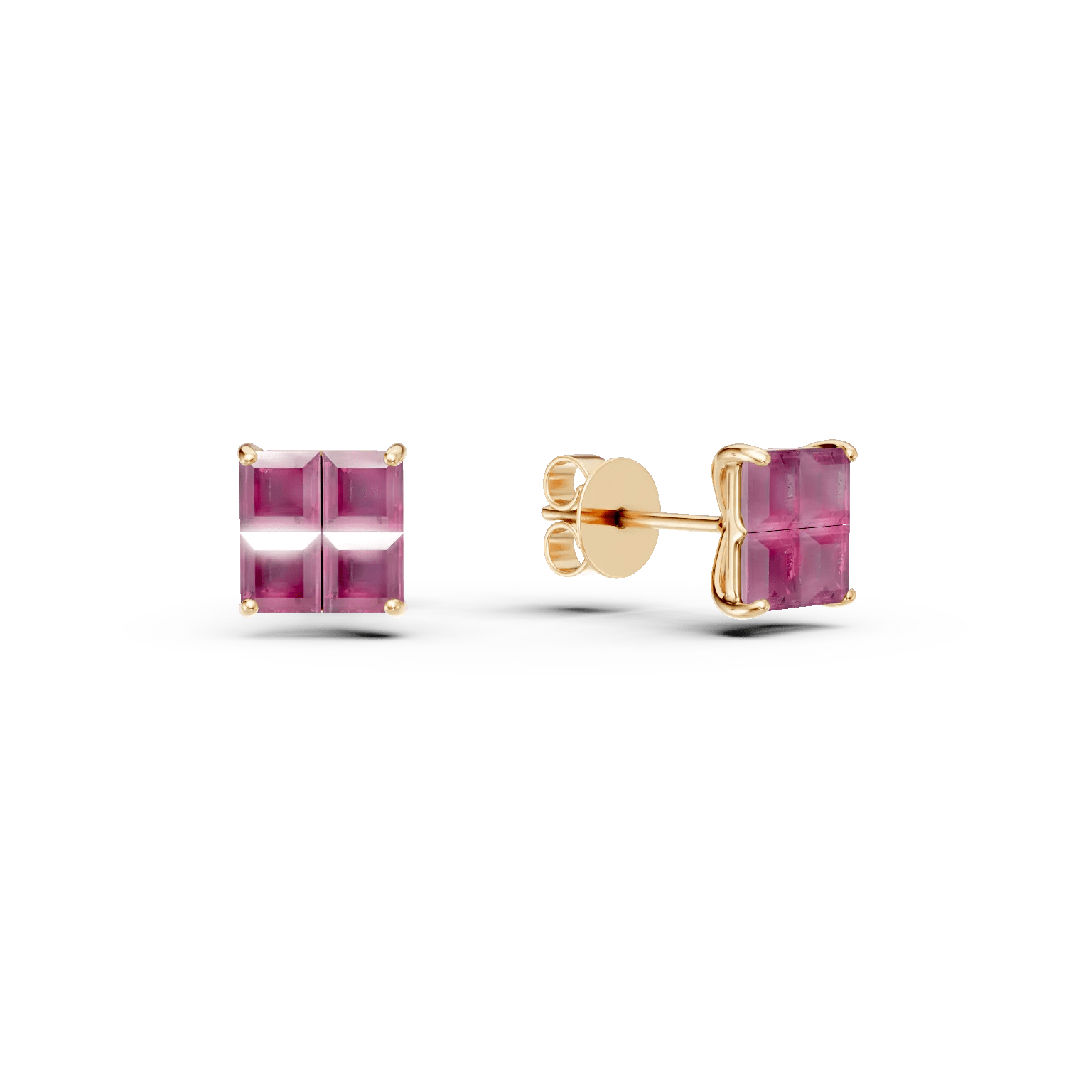 Cercei stud din aur alb cu rubine princess de 0.8ct Cercei stud din aur alb cu rubine princess de 0.8ct