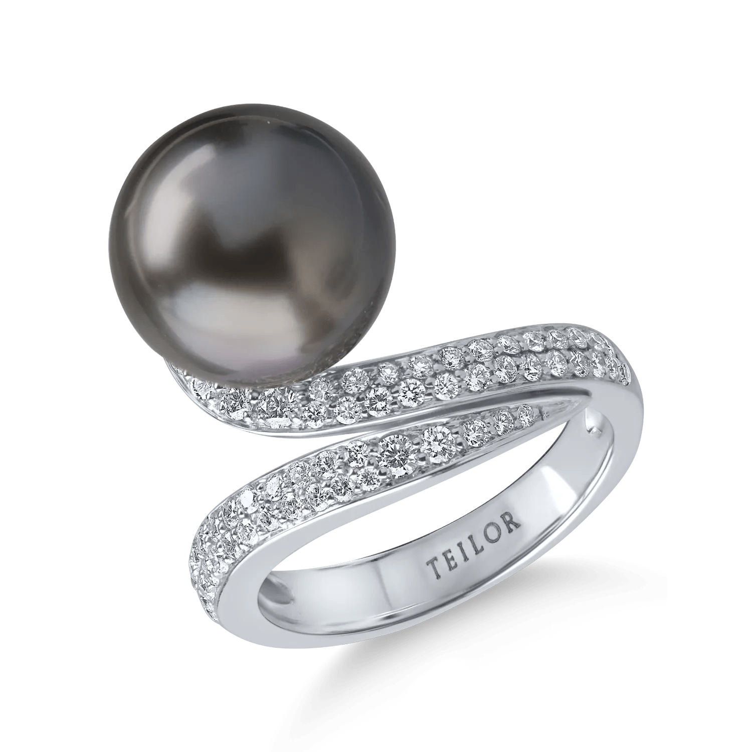 Inel din aur alb cu diamante de 0.4ct și perlă de cultură Inel din aur alb cu diamante de 0.4ct și perlă de cultură