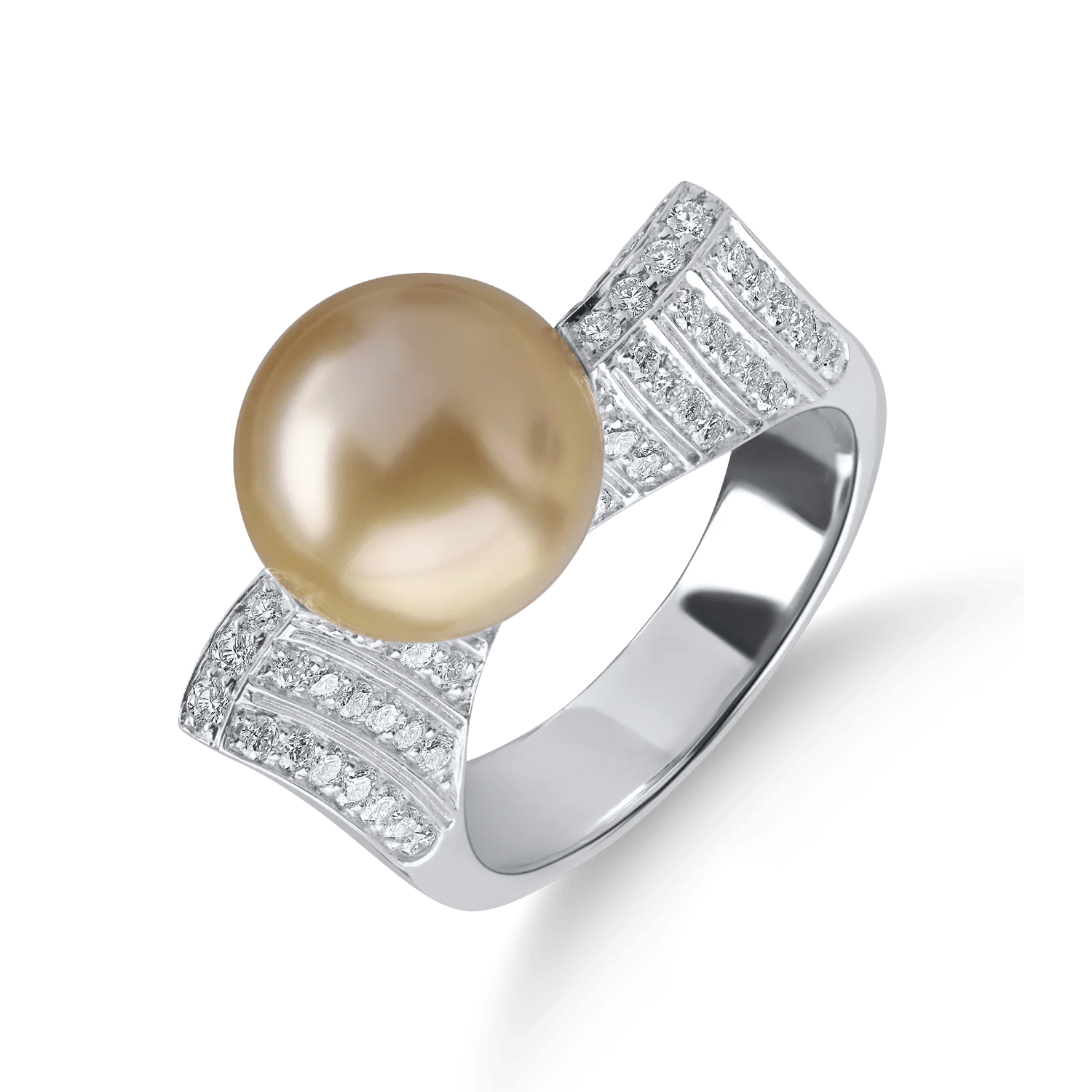 Inel din aur alb cu diamante de 0.6ct și perlă de cultură Inel din aur alb cu diamante de 0.6ct și perlă de cultură