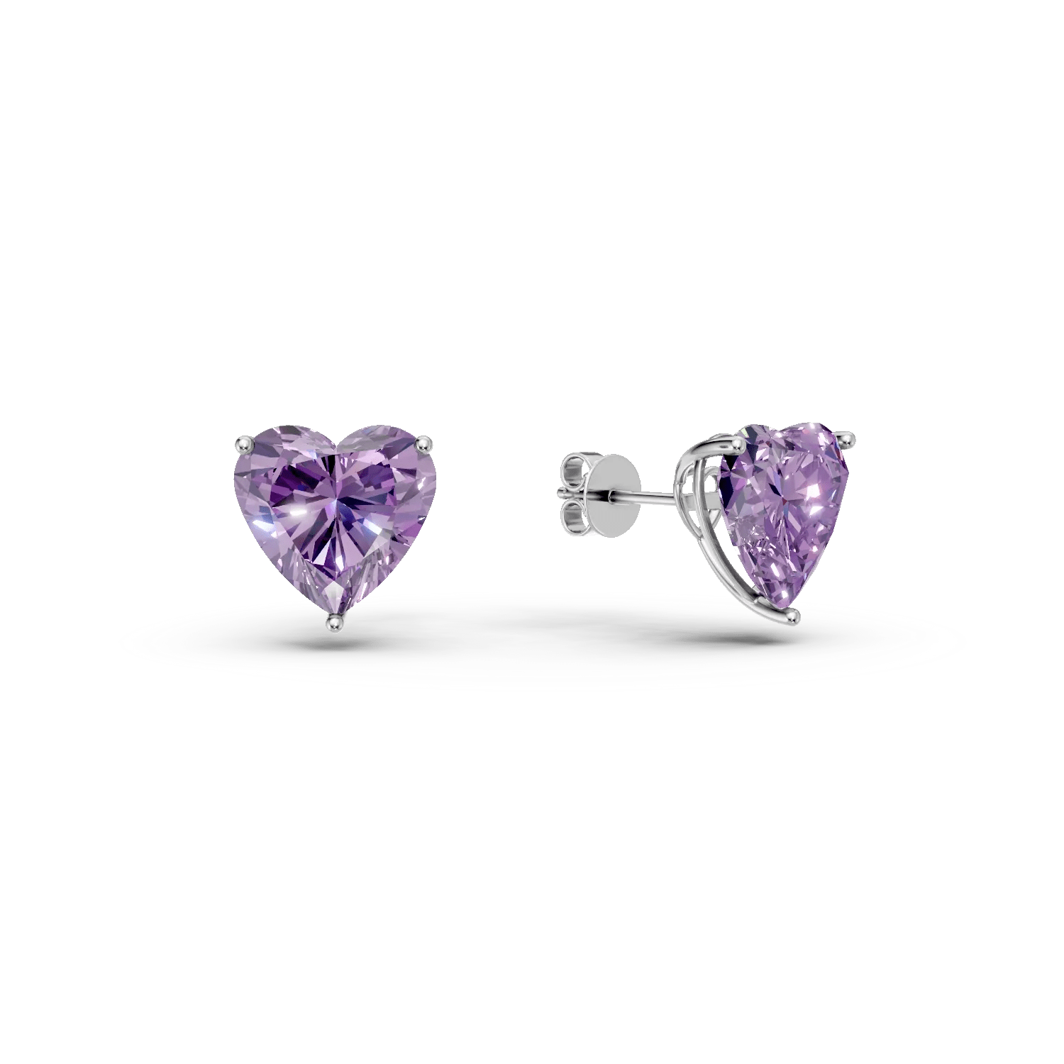 Cercei inimi din aur alb cu ametiste 2.4ct Cercei inimi din aur alb cu ametiste 2.4ct