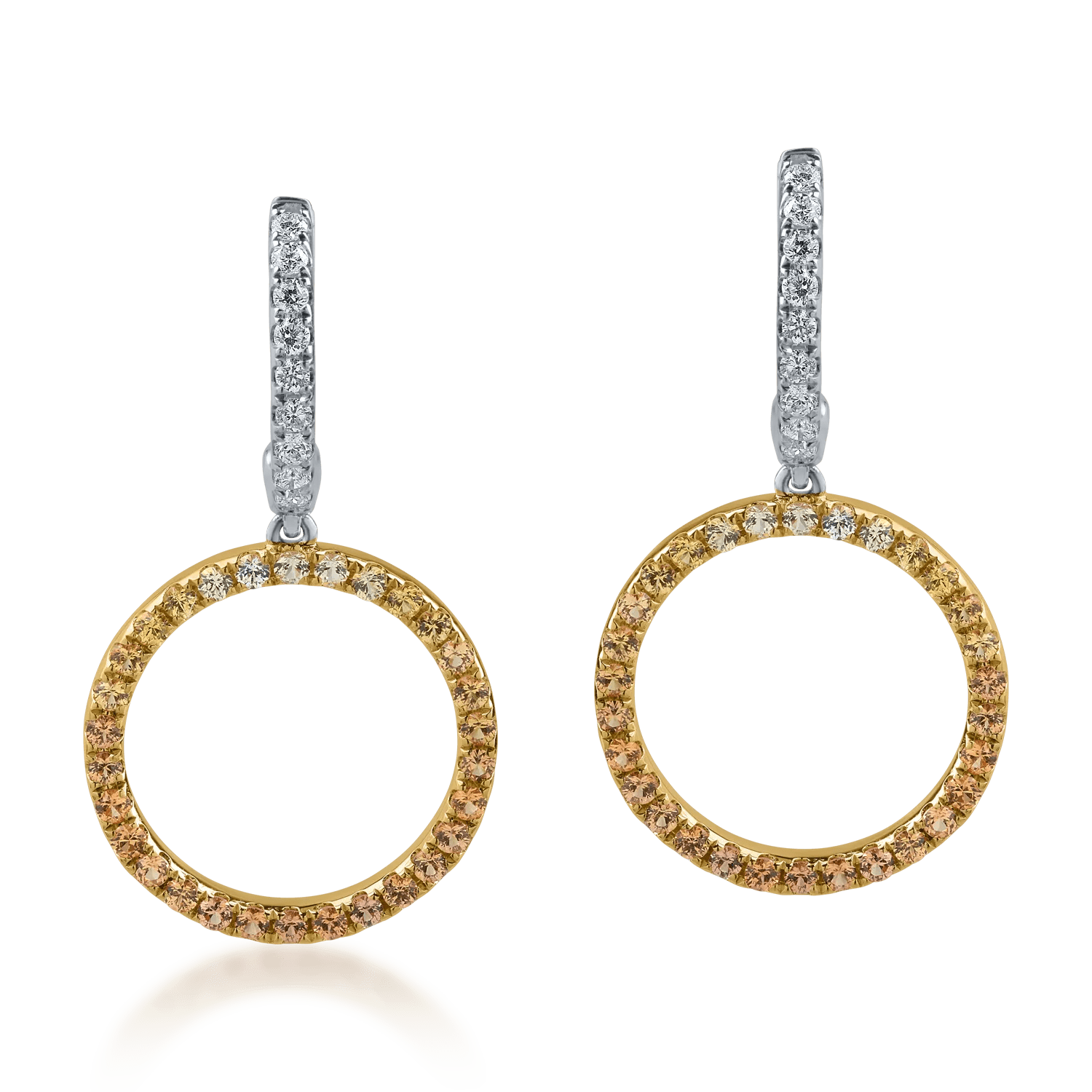 Cercei din aur alb-galben cu safire și diamante Cercei din aur alb-galben cu safire și diamante