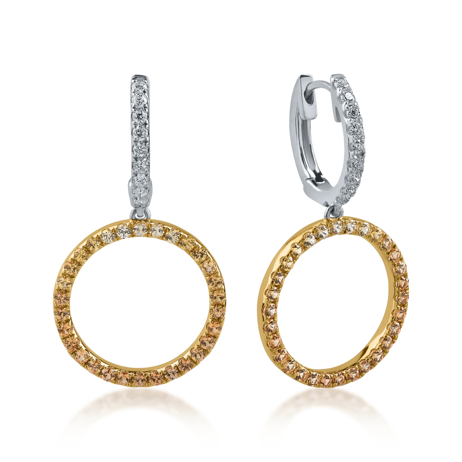 Cercei din aur alb-galben cu safire galbene de 0.7ct și diamante de 0.2ct Cercei din aur alb-galben cu safire galbene de 0.7ct și diamante de 0.2ct