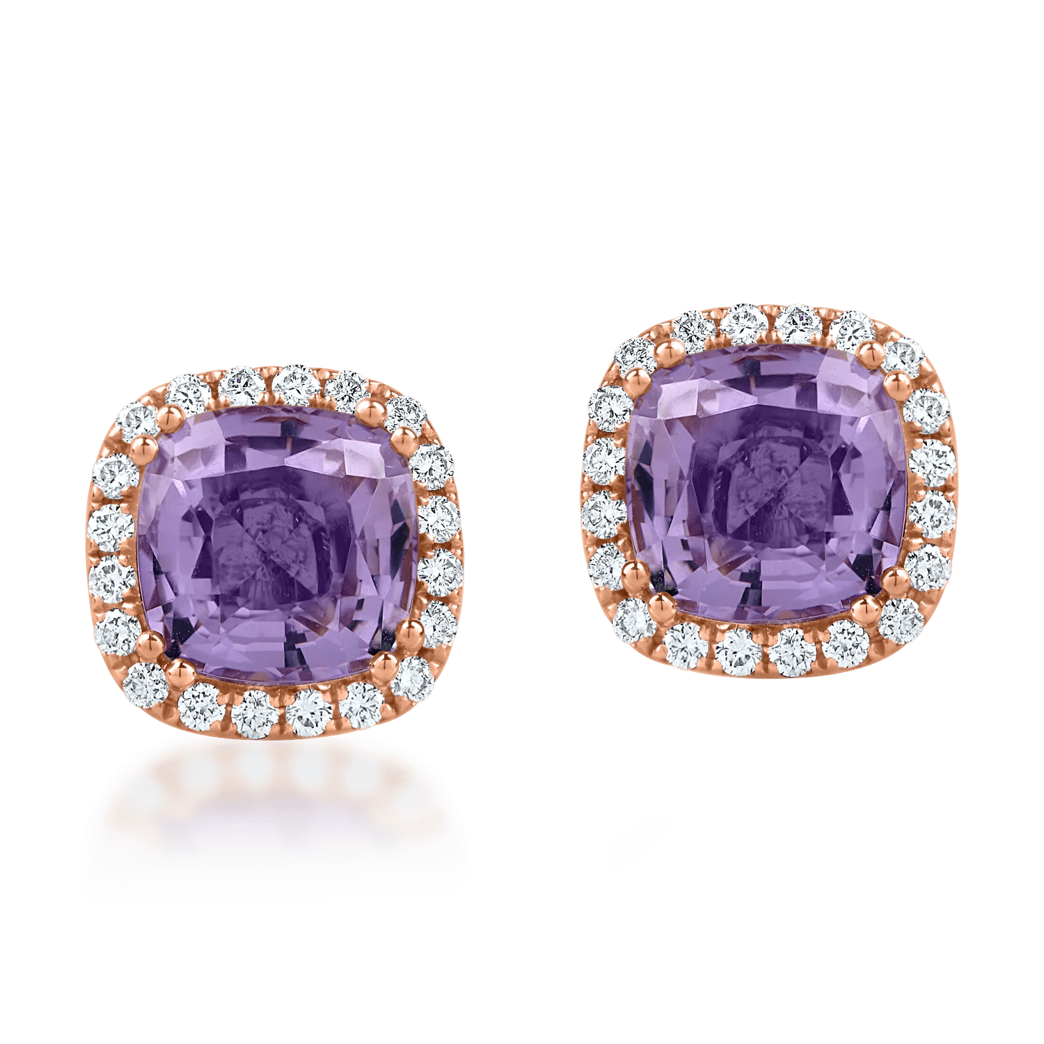 Cercei aur roz cu ametiste de 4.8ct și diamante de 0.4ct Cercei aur roz cu ametiste de 4.8ct și diamante de 0.4ct