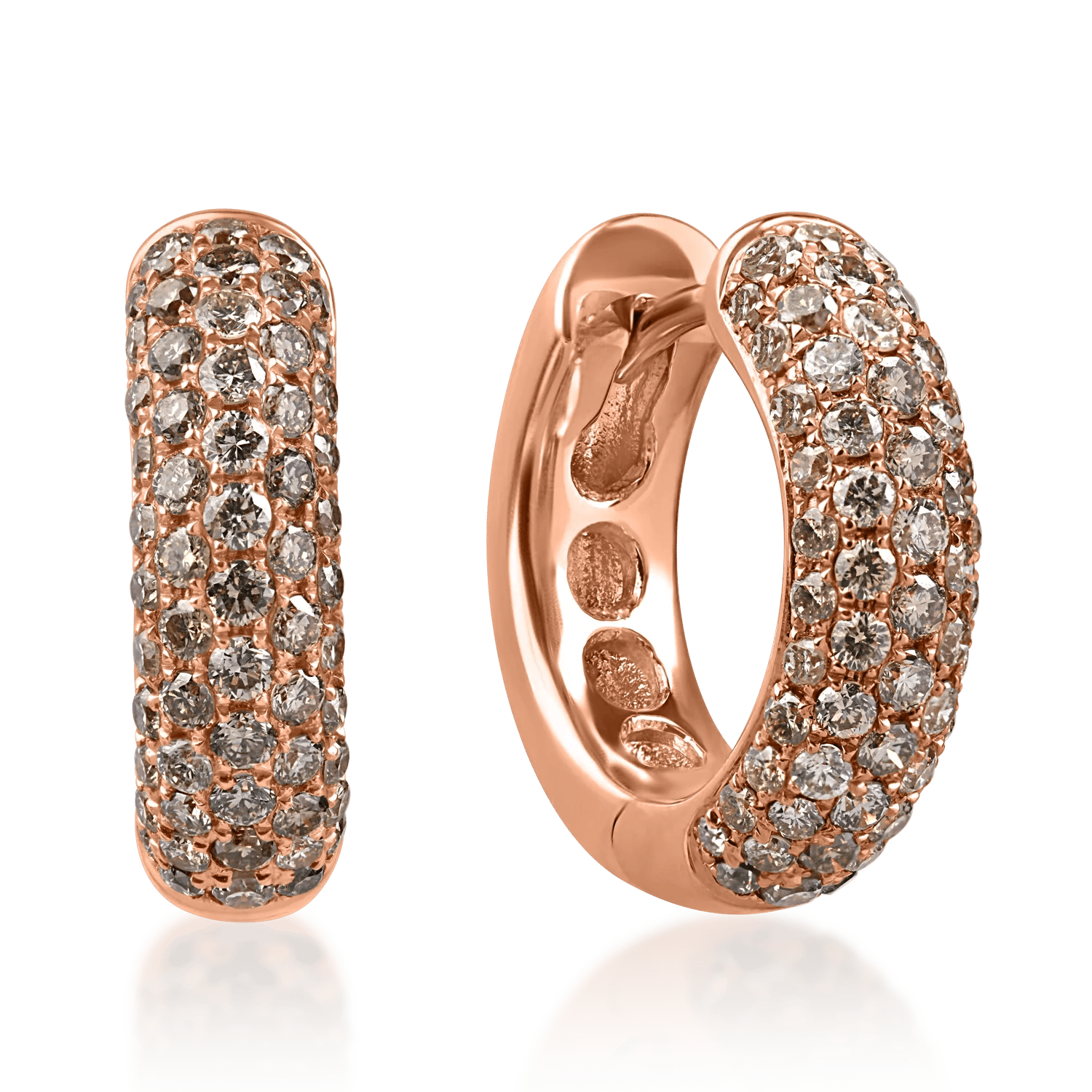 Cercei creole aur roz cu diamante maro 0.8ct Cercei creole aur roz cu diamante maro 0.8ct