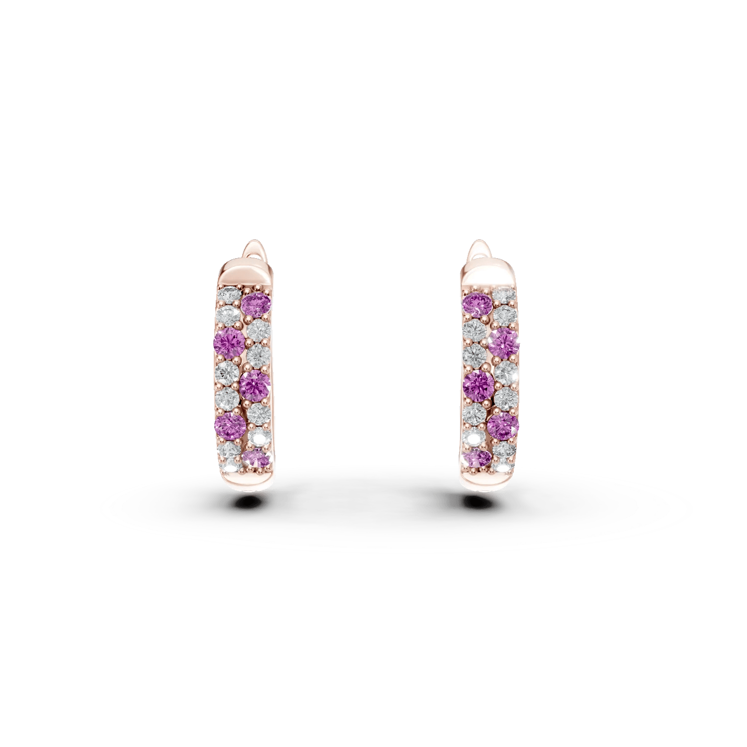 Cercei creole din aur roz cu diamante și safire de 0.3ct – Teilor Cercei creole din aur roz cu diamante și safire de 0.3ct – Teilor