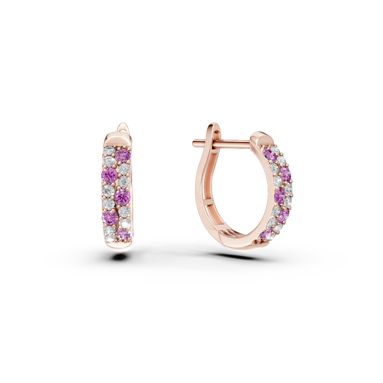 Cercei creole aur roz cu diamante și safire 0.3ct Cercei creole aur roz cu diamante și safire 0.3ct