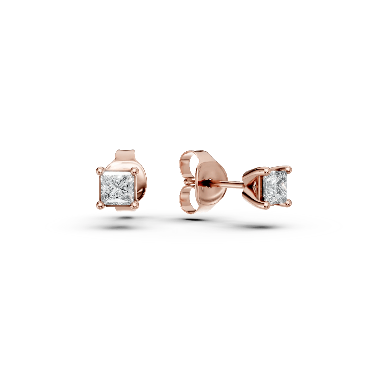 Cercei stud din aur roz cu diamante princess 0.2ct Cercei stud din aur roz cu diamante princess 0.2ct