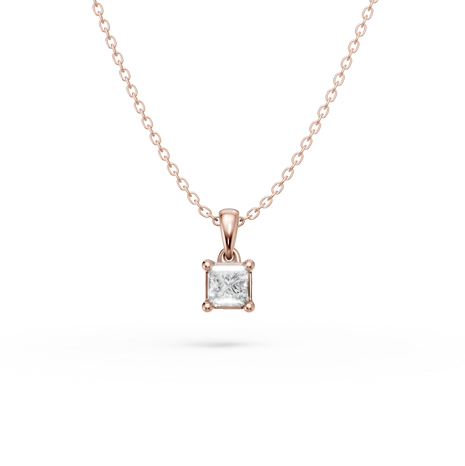 Lanț cu pandantiv din aur roz cu diamant 0.1ct princess solitaire Lanț cu pandantiv din aur roz cu diamant 0.1ct princess solitaire
