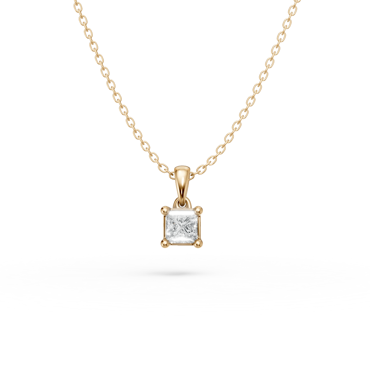 Lanț cu pandantiv din aur galben, diamant solitaire princess 0.1ct Lanț cu pandantiv din aur galben, diamant solitaire princess 0.1ct