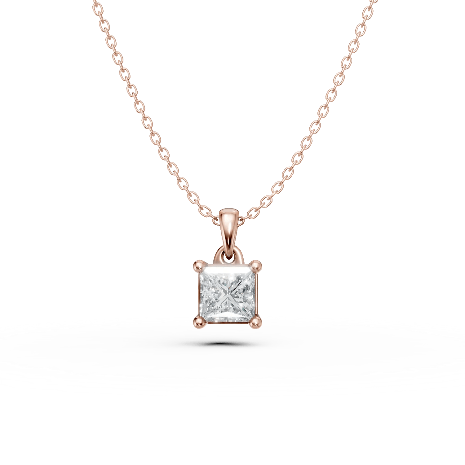 Lanț cu pandantiv din aur roz, diamant princess solitaire 0.4ct Lanț cu pandantiv din aur roz, diamant princess solitaire 0.4ct
